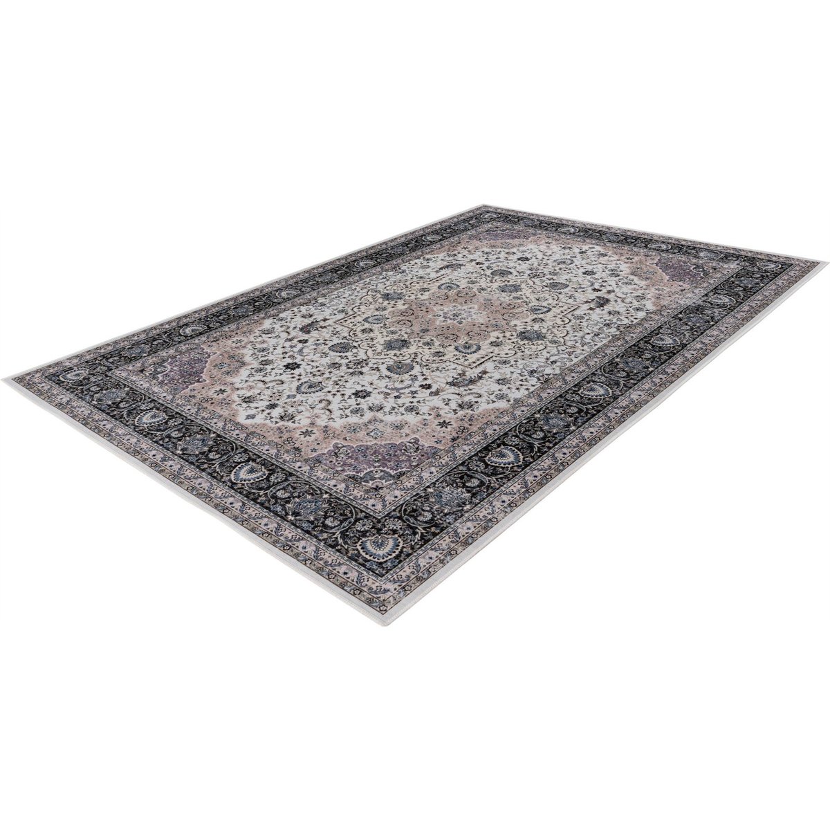Tapis rectangulaire à motif oriental, Rocks ivoire beige à motifs bleu nuit, ARTE ESPINA