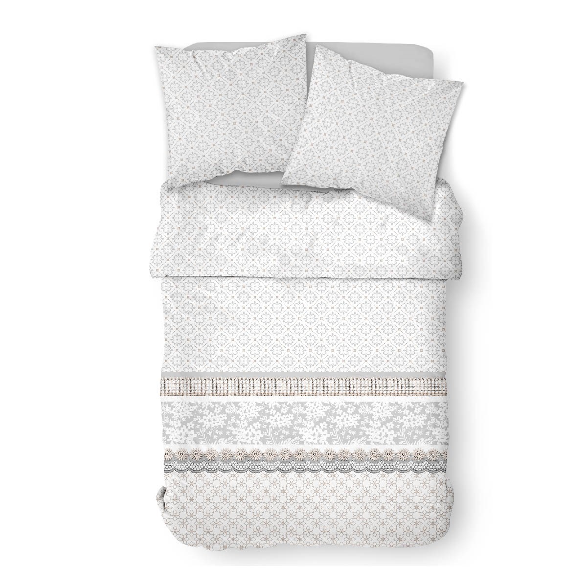 Parure de lit coton 2 personnes imprimé floral SUNSHINE blanc, TODAY
