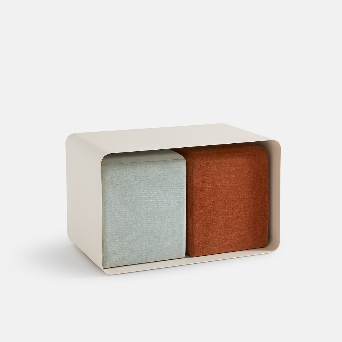 Table basse en acier et ses 2 poufs, AMUO ecru, LA REDOUTE INTERIEURS