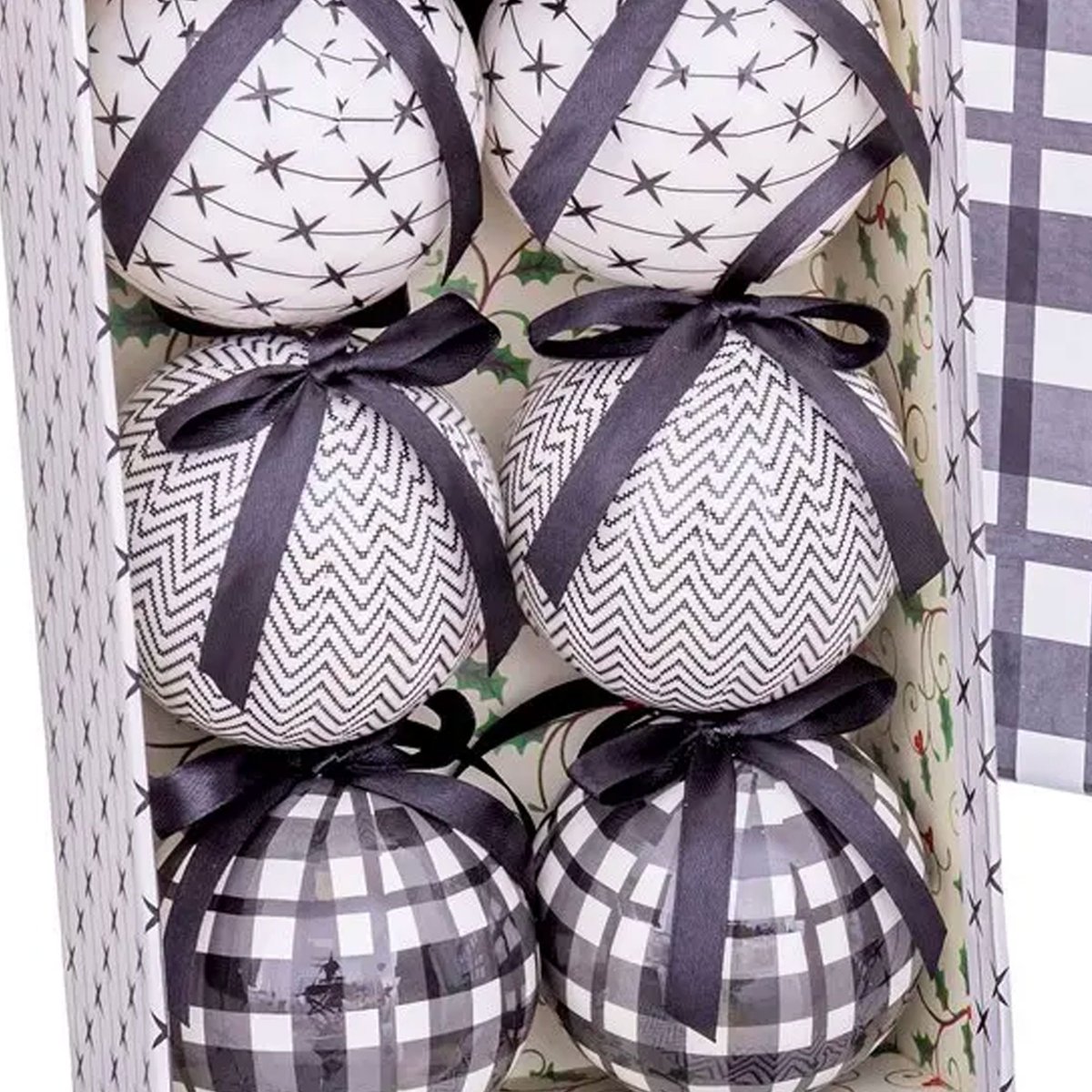 Coffret de 6 boules de Noël design noir et blanc - 7.5cm noir & blanc, WADIGA