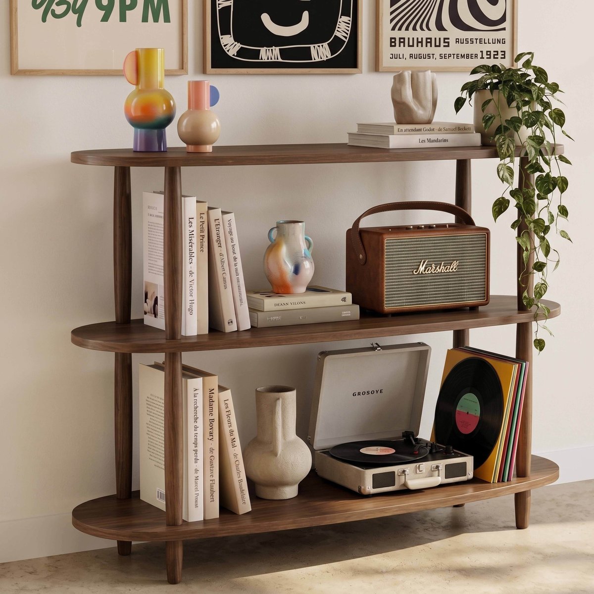 Etagère haute effet bois 120x77 cm, SUZY bois foncé, OVIALA