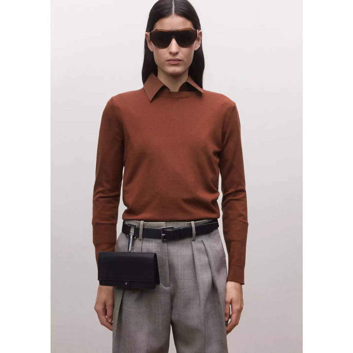 Pull-over 100 % laine col rond rouge-orangé, MANGO