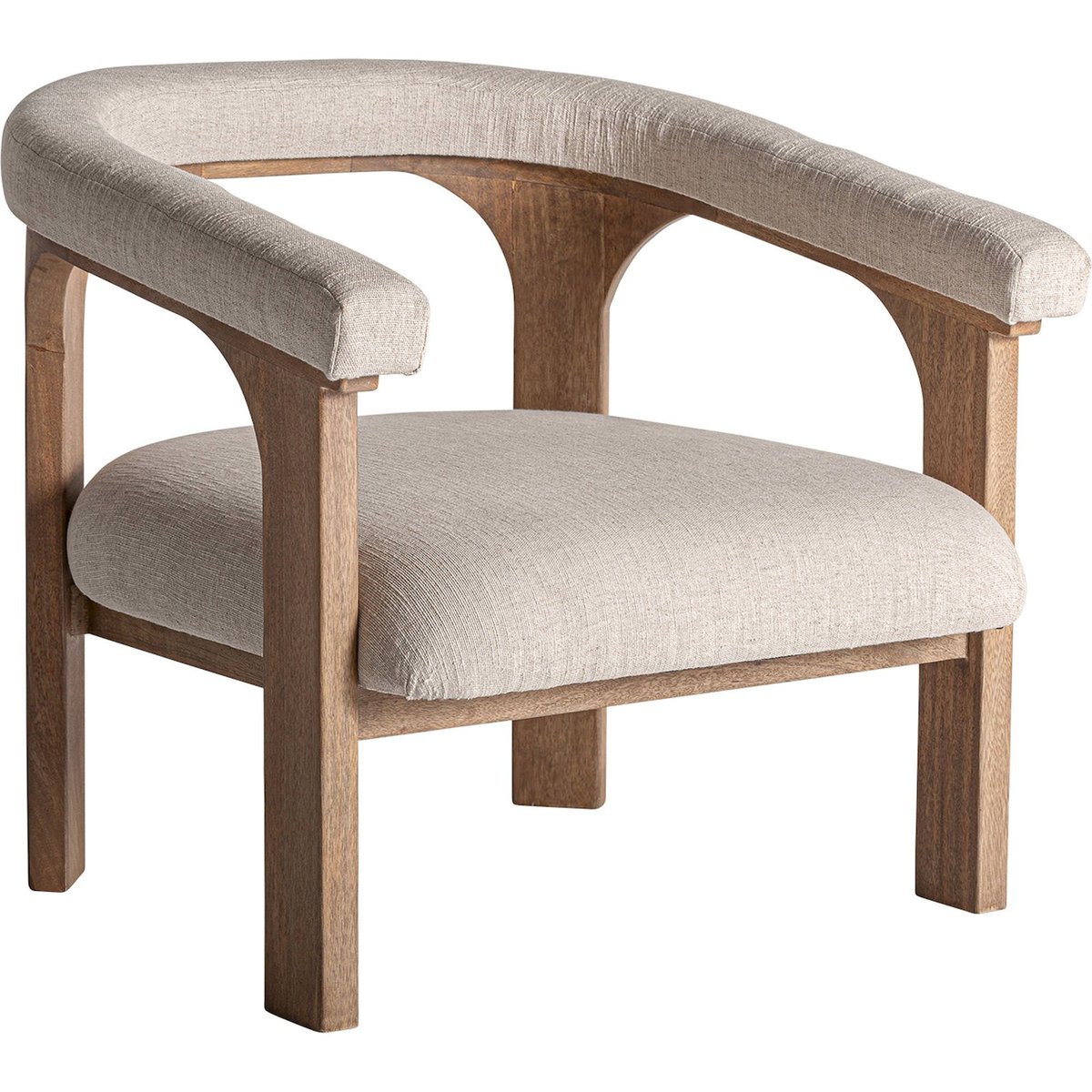 Fauteuil en bois de manguier finition mate marron bois naturel et blanc cassé, RECOLLECTION