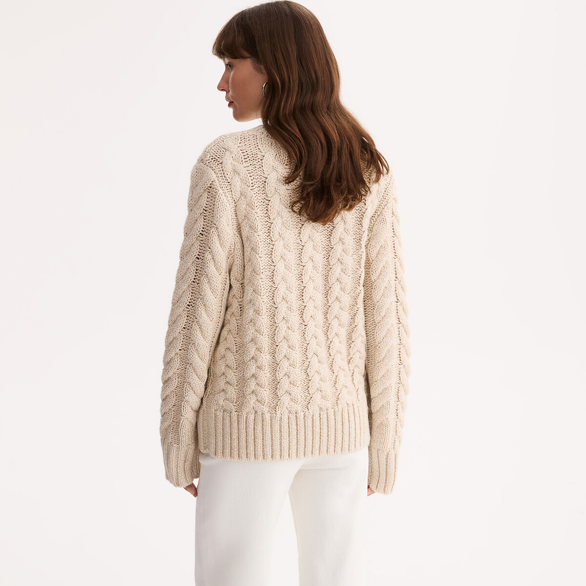Cable Knit Jumper with Sparkly Effect ecru , ANNE WEYBURN