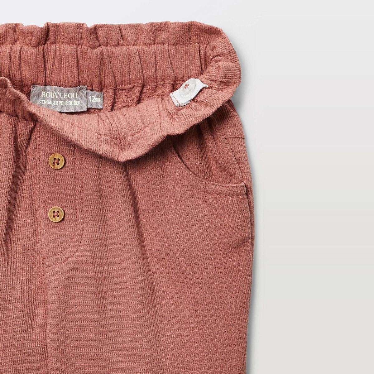 Pantalon taille élastique uni en gaze de coton BIO GOTS ronsard, BOUT'CHOU