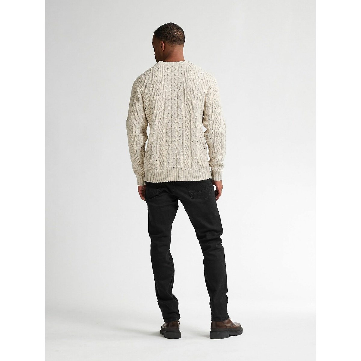 Cable Knit Jumper with Crew Neck ecru , PETROL INDUSTRIES