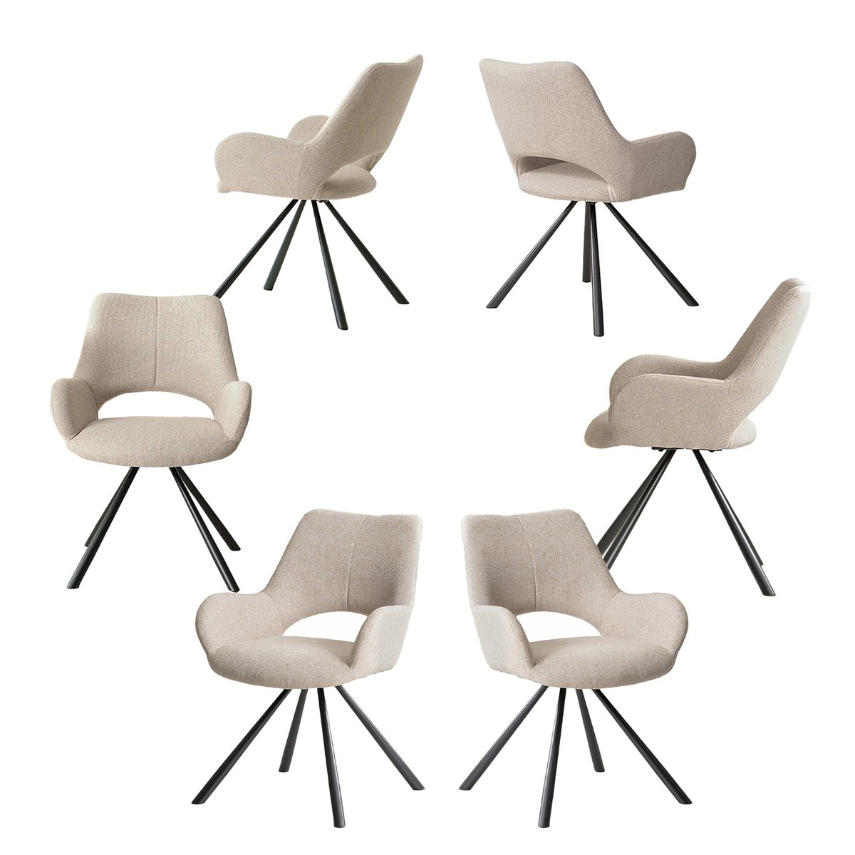Lot de 6 chaises de salle à manger style scandinave, BETH kaki, MEUBLES COSY