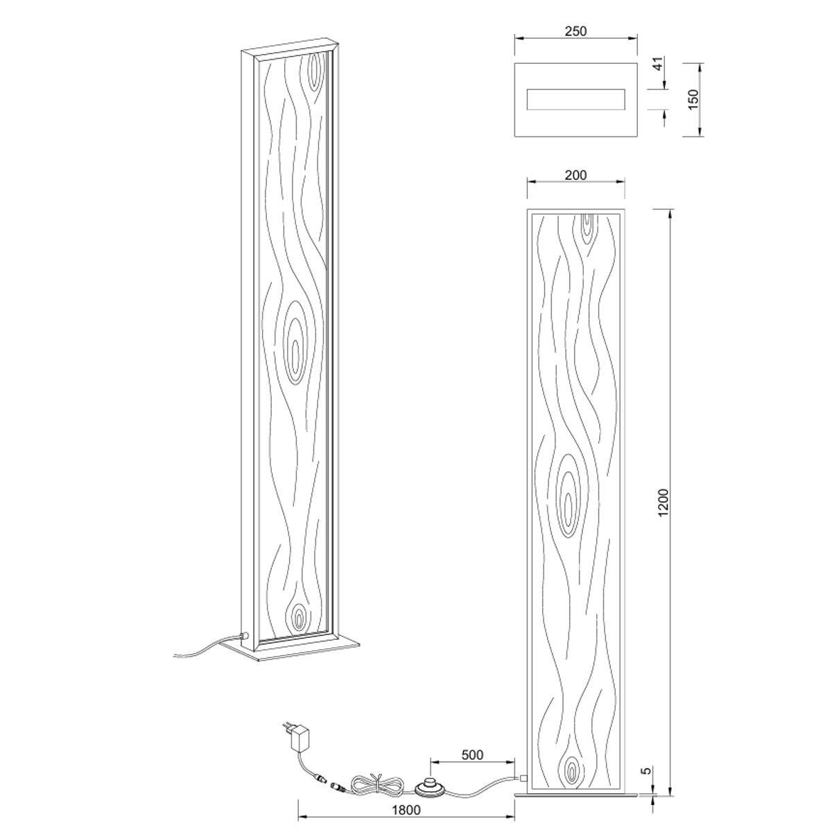 Lampadaire design en bois scandinave, KALEA marron, TRIO
