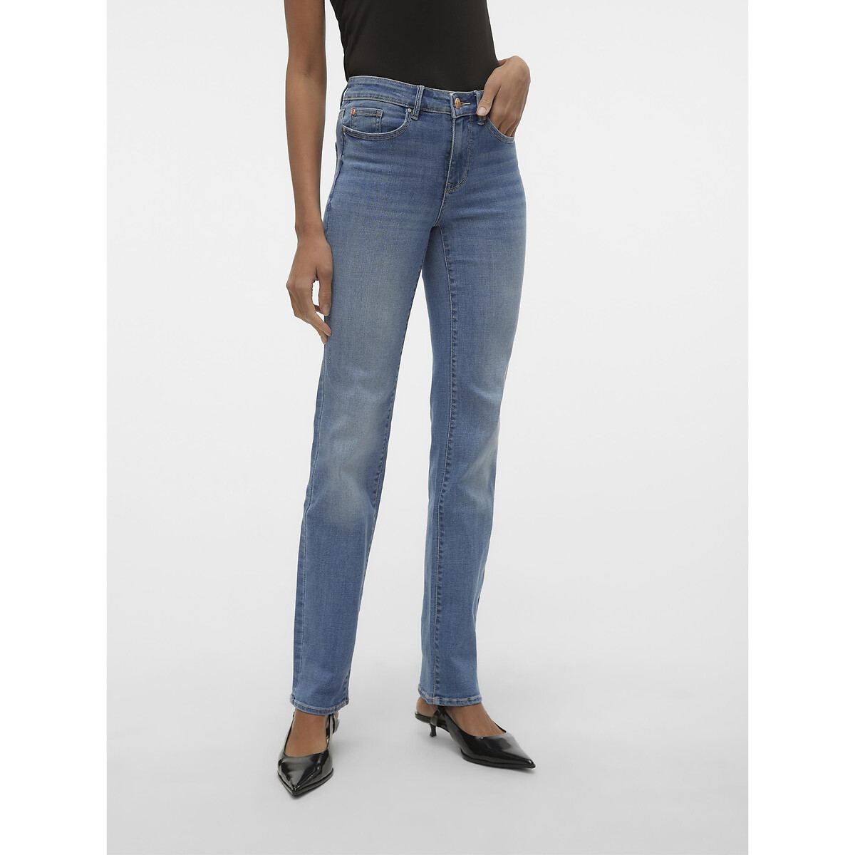 Jean droit, taille standard medium blue, VERO MODA