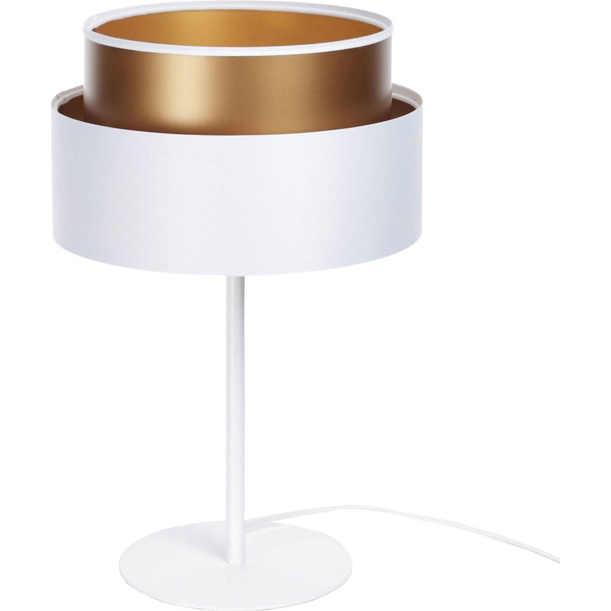 Lampe à poser ronde en satin, DUO ELLEGANT blanc satin et intérieur cuivre, BPS KONCEPT