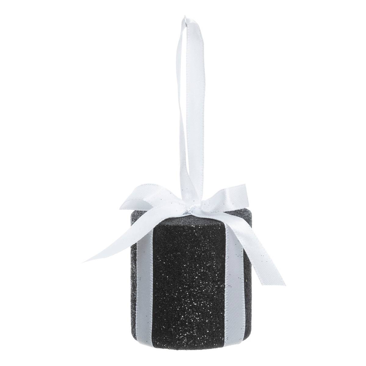Décoration de sapin cadeau rond noir 6cm noir, ATMOSPHERA