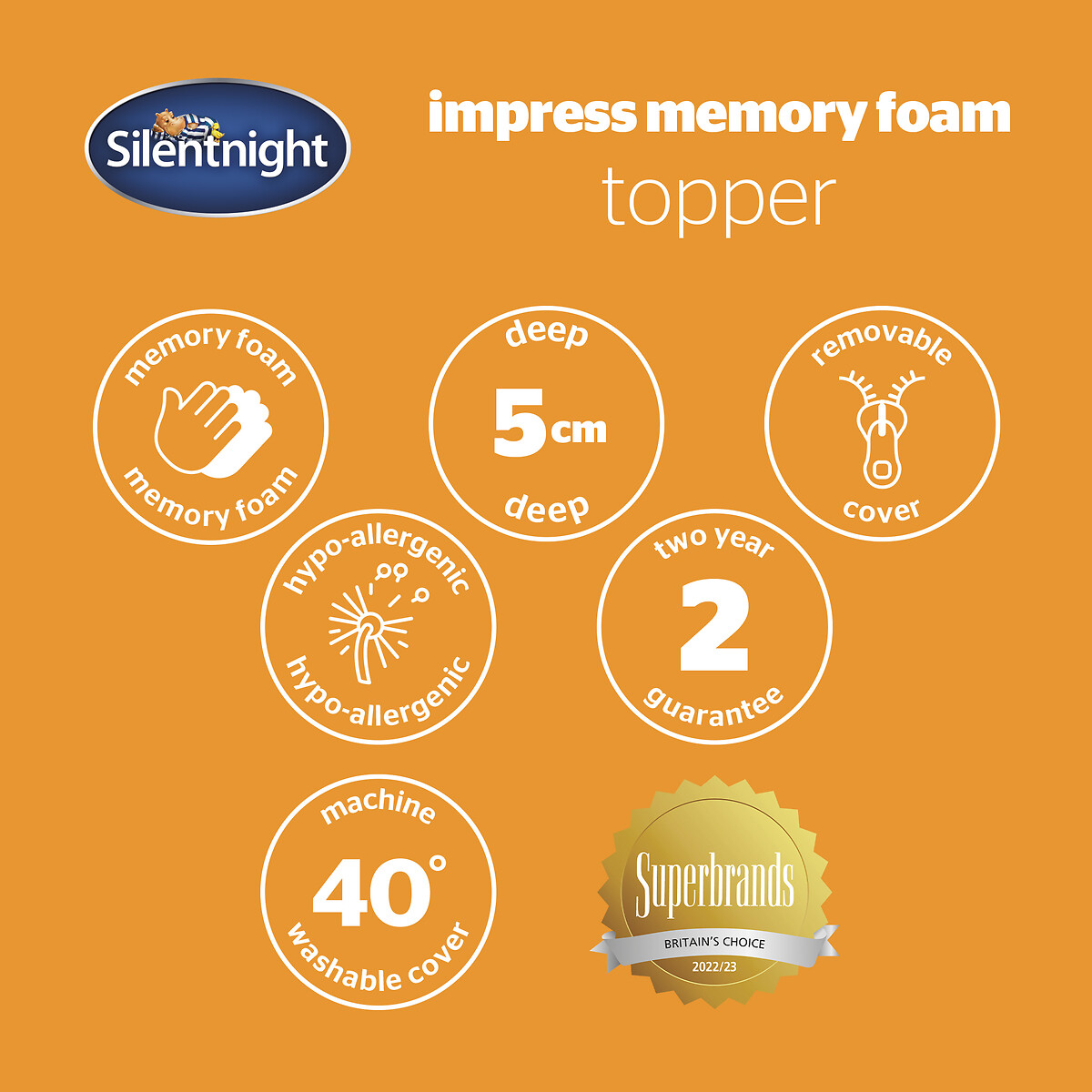 Impress Memory Foam 5cm Mattress Topper white, SILENTNIGHT