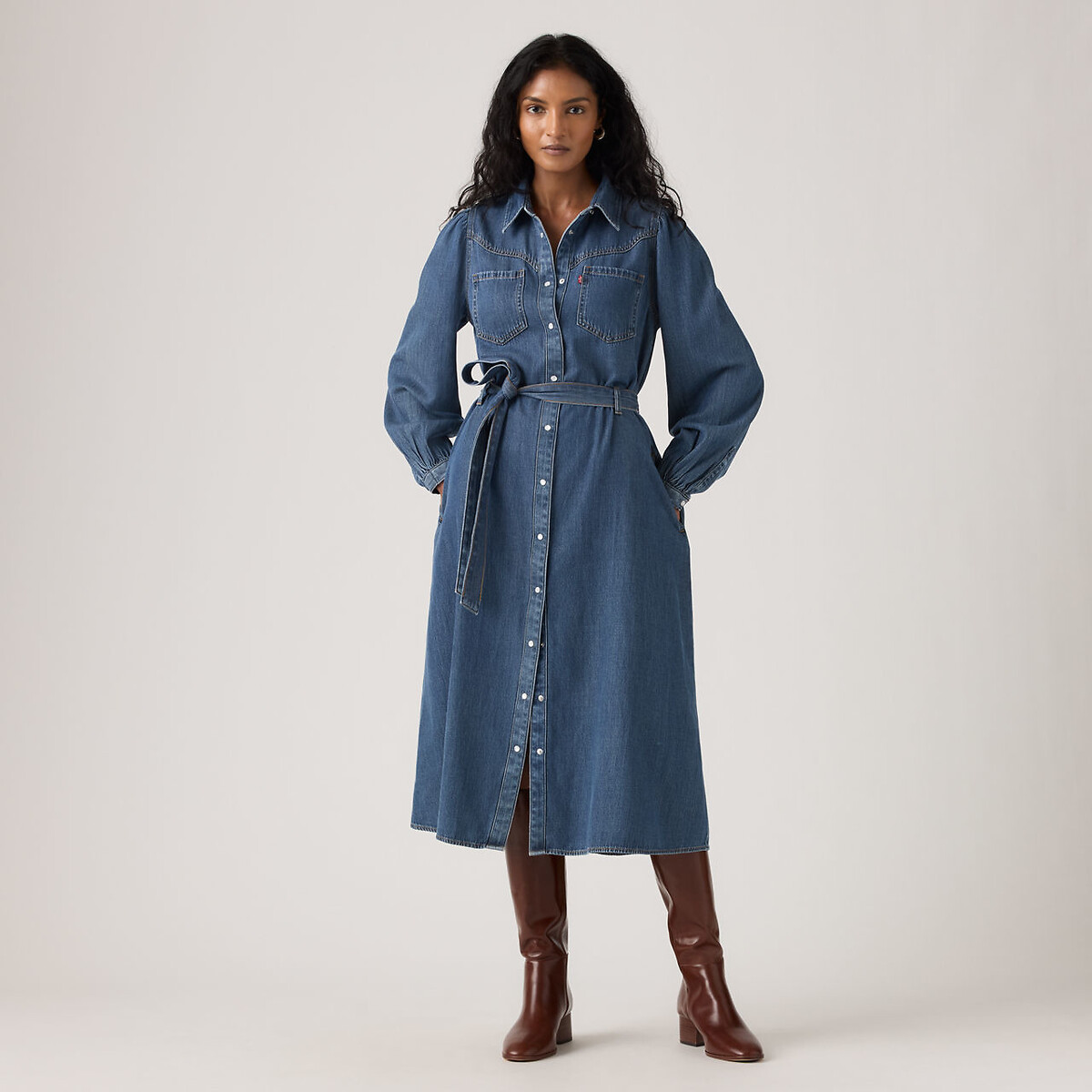 Robe midi chemise manches longues bleu denim, LEVI'S