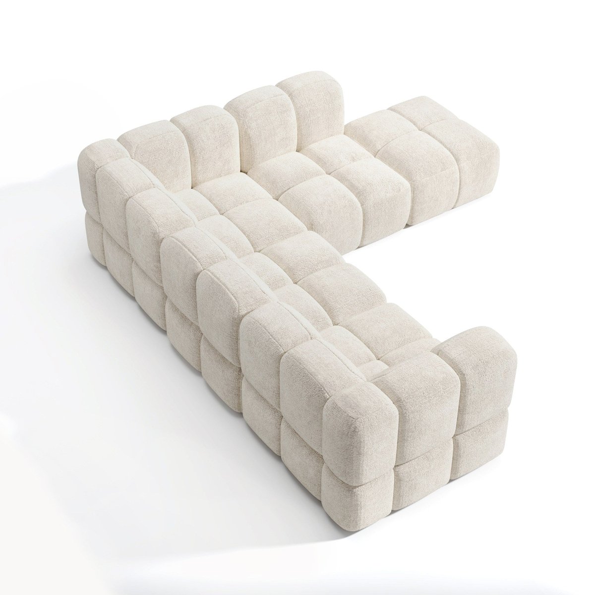Canapé grand angle droit modulable 7 places en velours texturé NUBI crème, SIA HOME