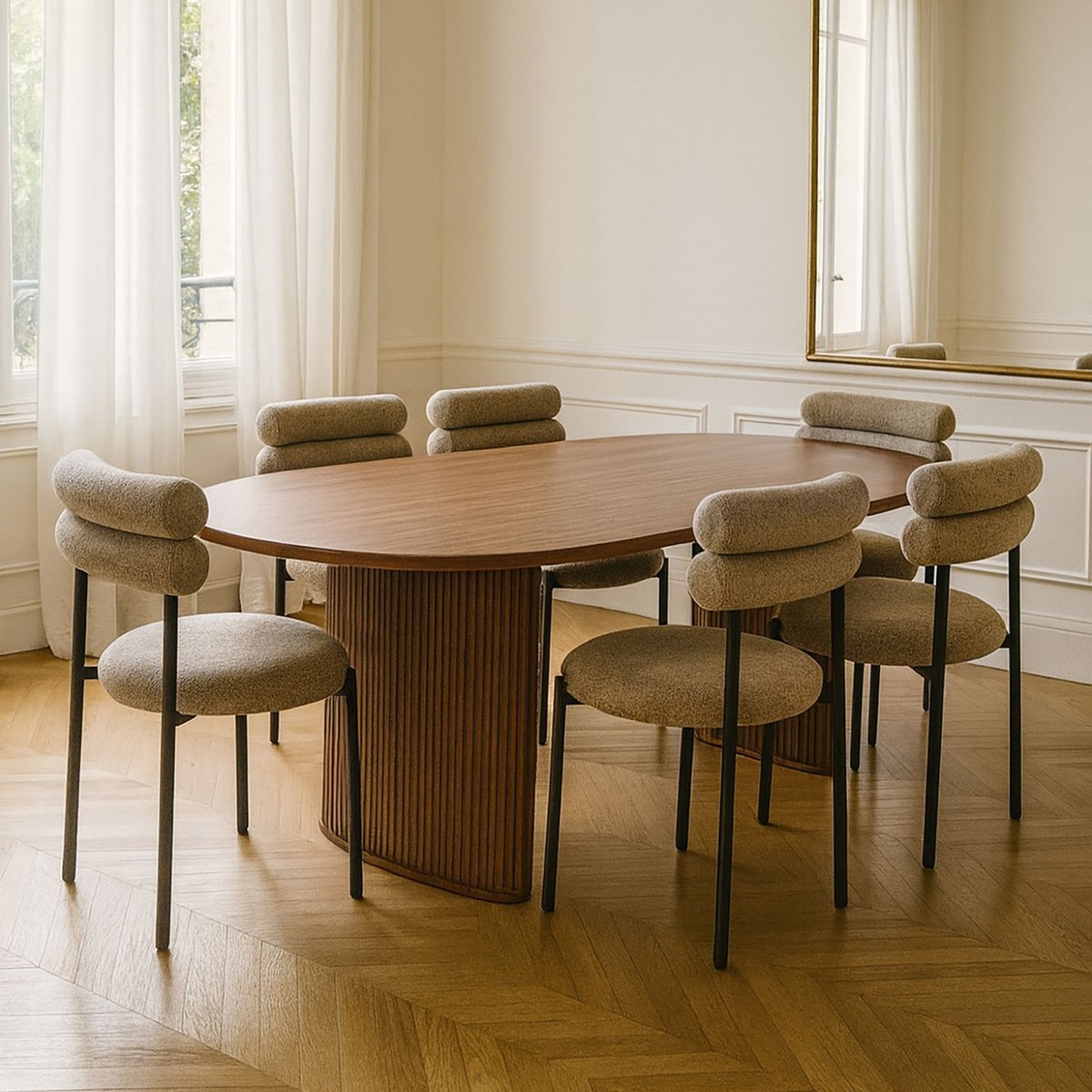 Ensemble table et 6 chaises, GINA beige-naturel-noir, NOW'S HOME