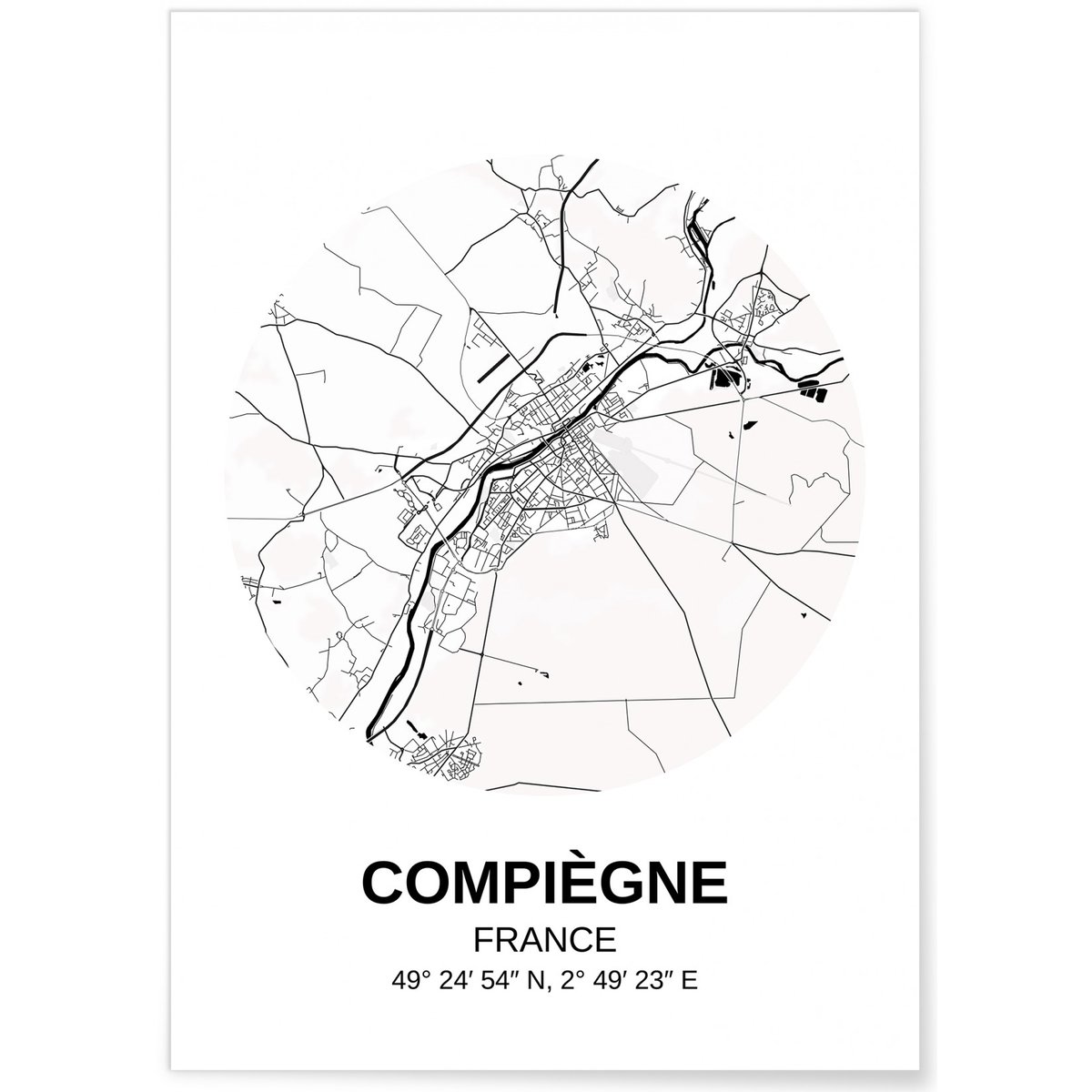 Affiche Carte Compiègne blanc, L'AFFICHERIE