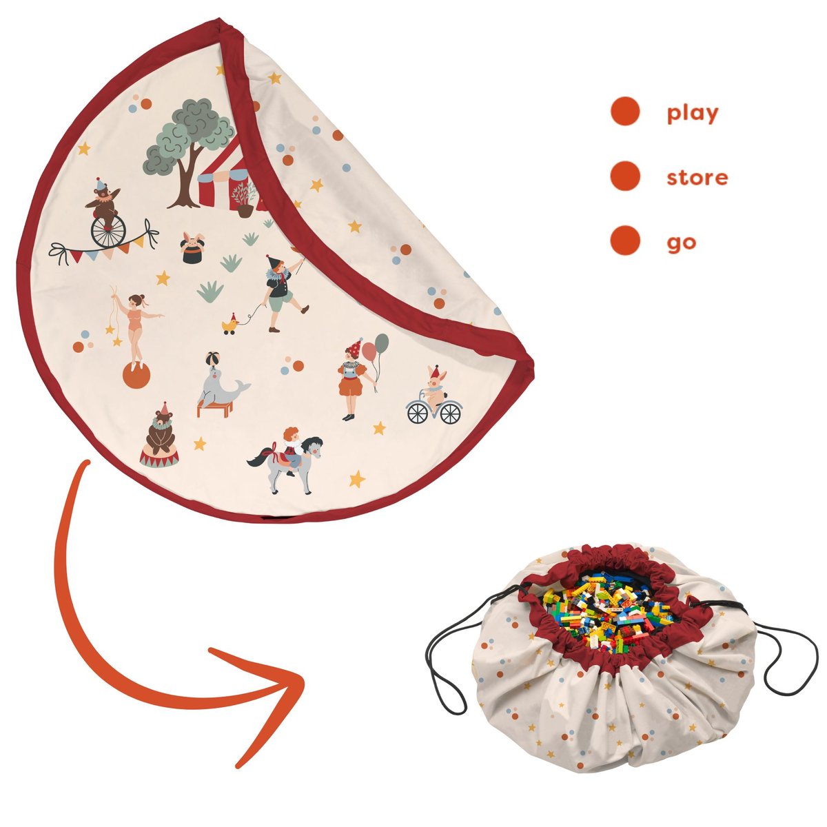 play&go - tapis de jeu & sac à jouets - circus multicolor, PLAY ET GO