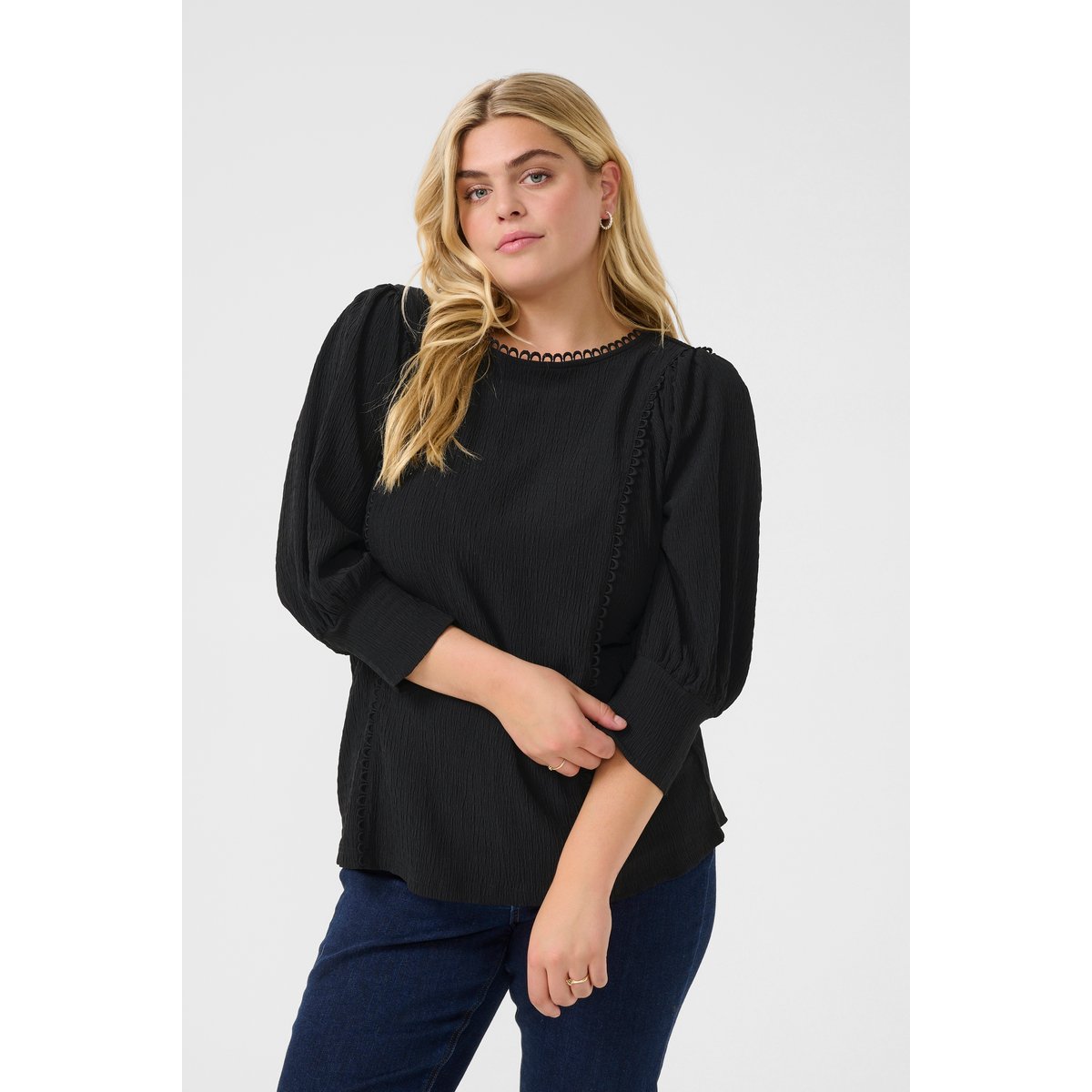 Blouse with long sleeve noir black, KAFFE CURVE