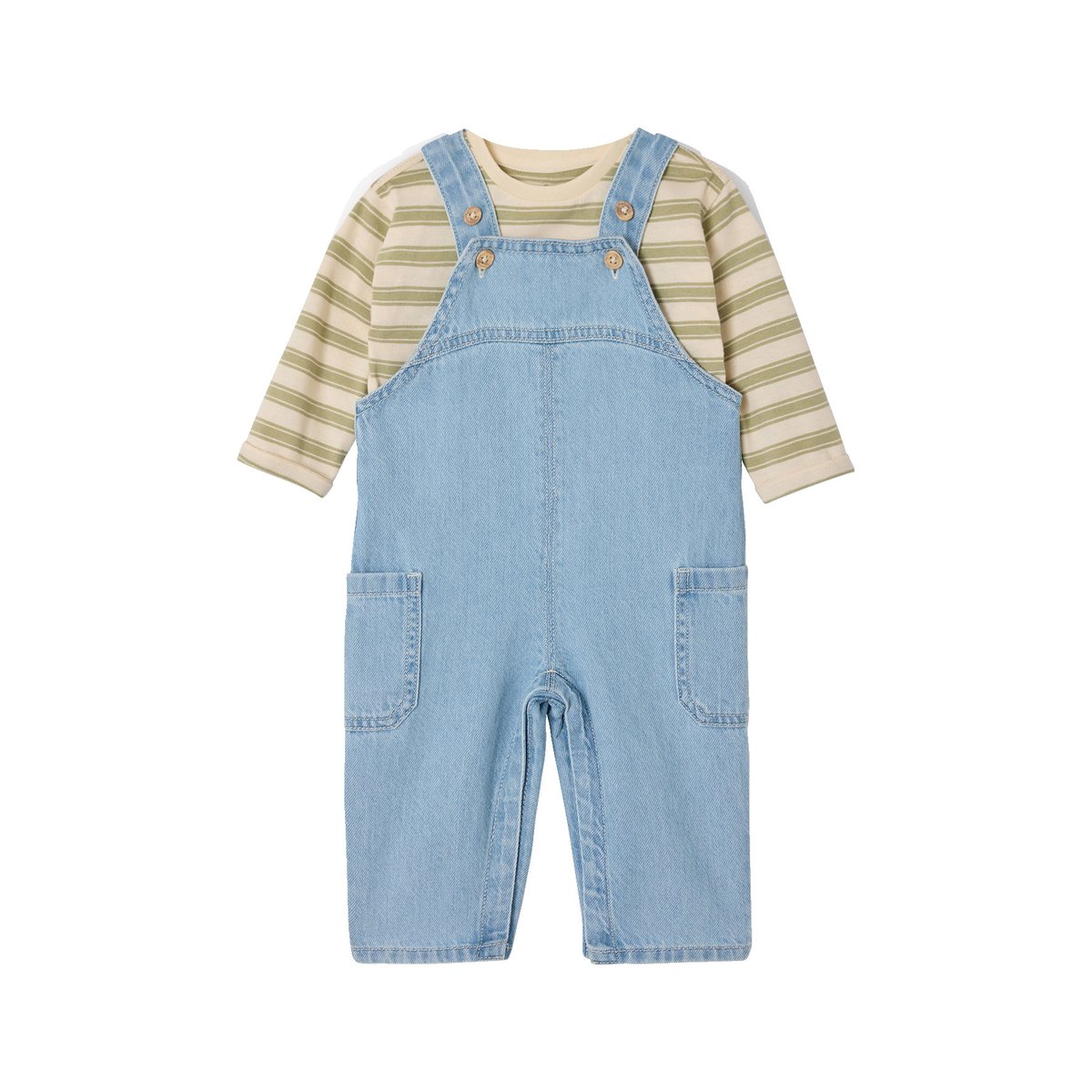 Ensemble salopette bébé vert sauge, VERTBAUDET