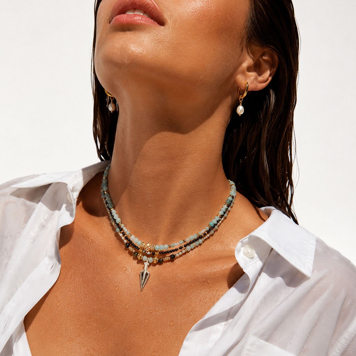 Collier multirangs perles et pendentif TAHONI jade, HIPANEMA