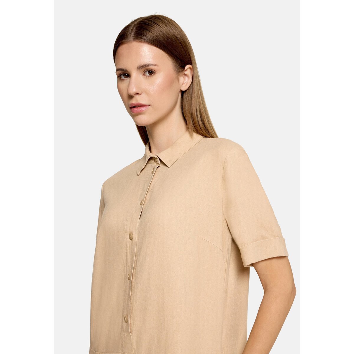 Robe en lin à patte de boutonnage beige, BETTY BARCLAY