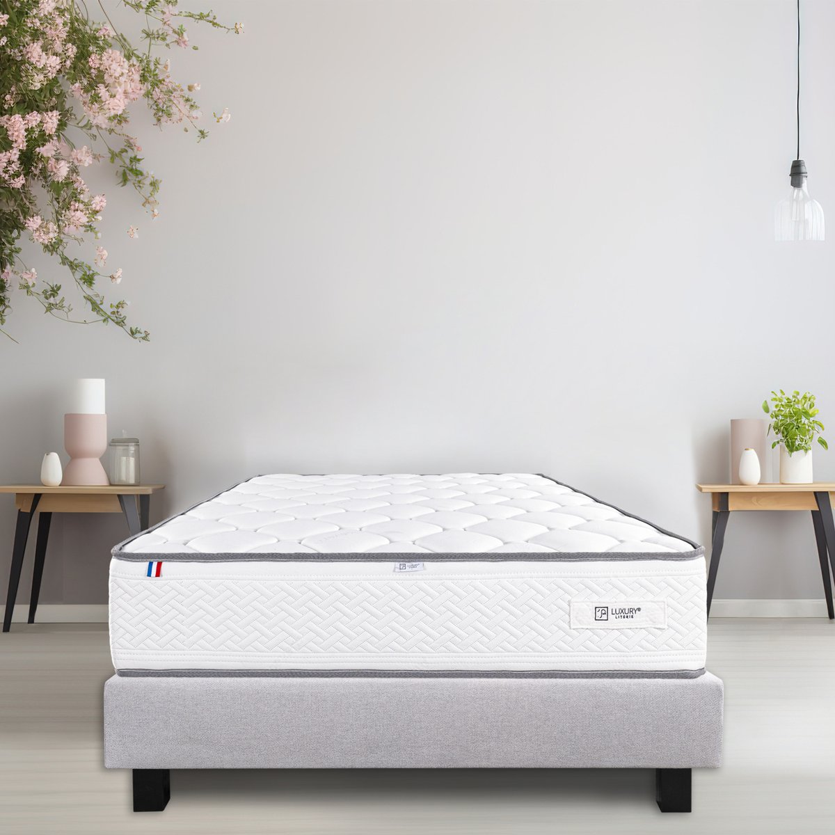 Ensemble matelas mousse 20 cm et sommier gris gris, HOME MAISON