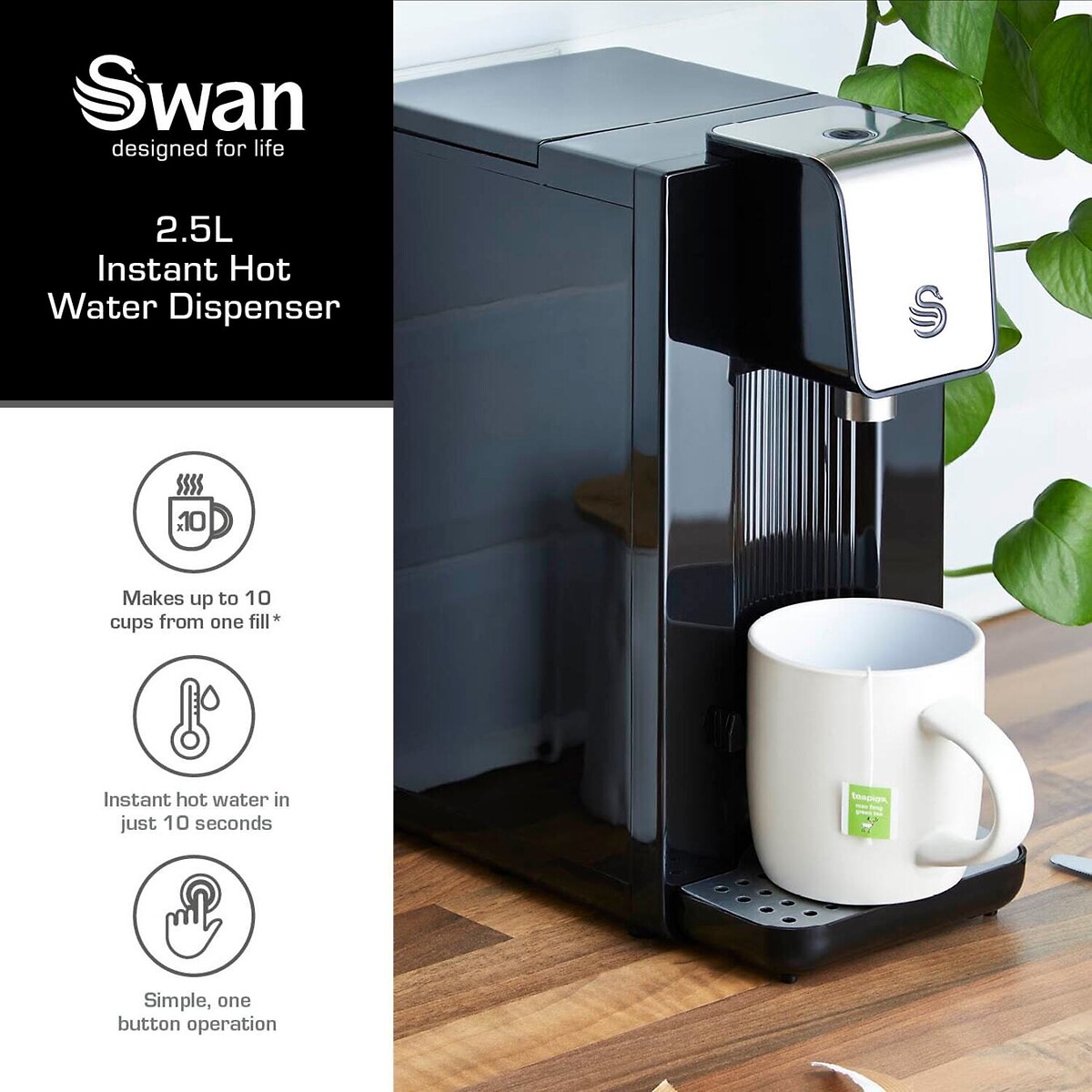 2.5L Hot Water Dispenser - SWD1001 black, SWAN