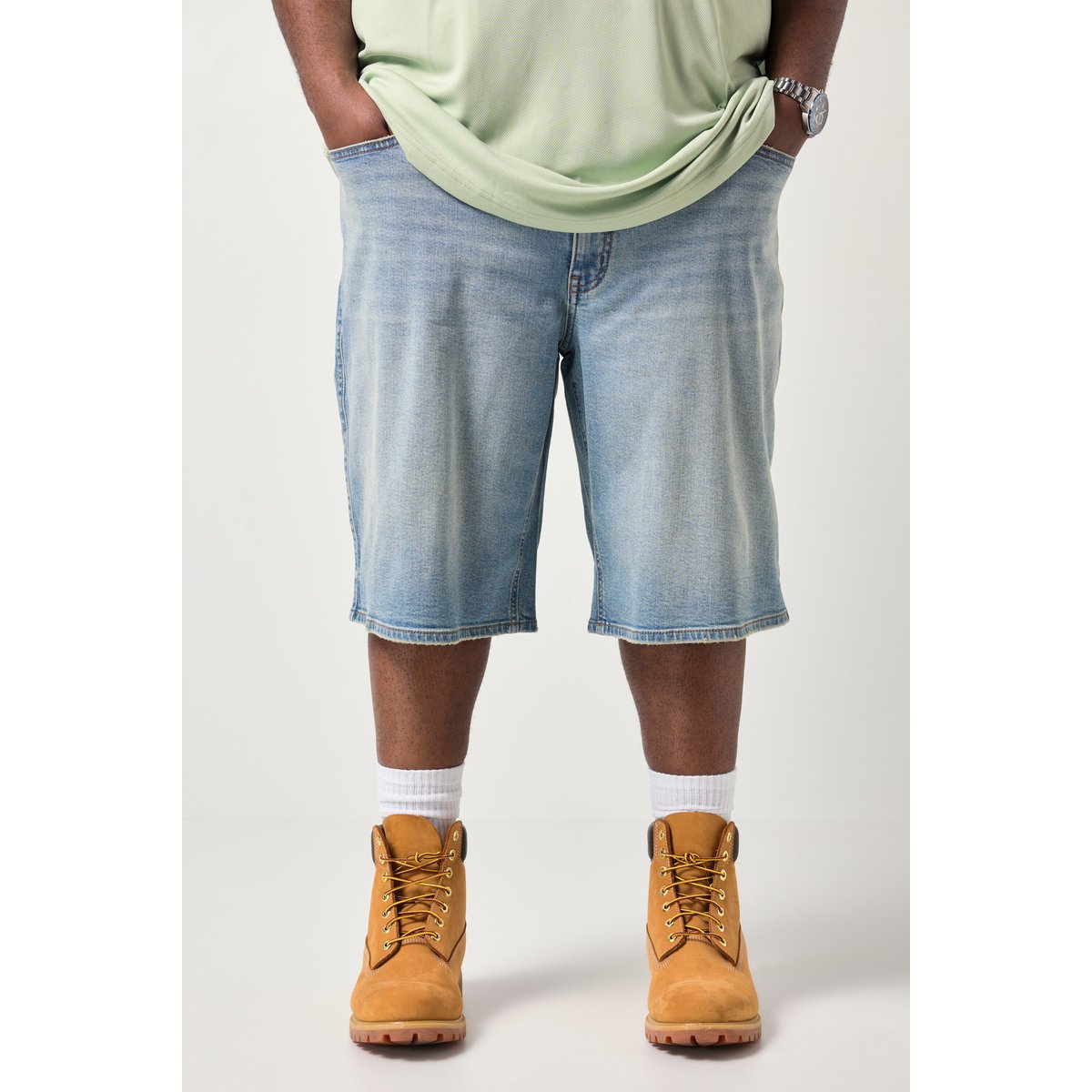 Bermuda en jean, 5 poches, coupe Straight Fit jean blanchi, STHUGE
