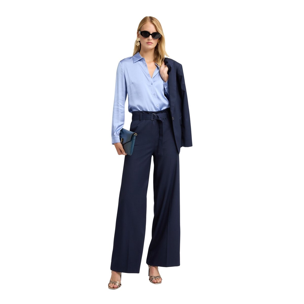 Pantalon palazzo avec ceinture noir, MOTIVI