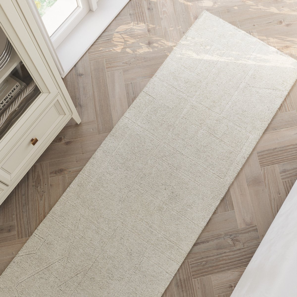 Tapis couloir moderne à motifs géométriques , Hamptons TWENTYEIGHT blanc crème, WECON HOME