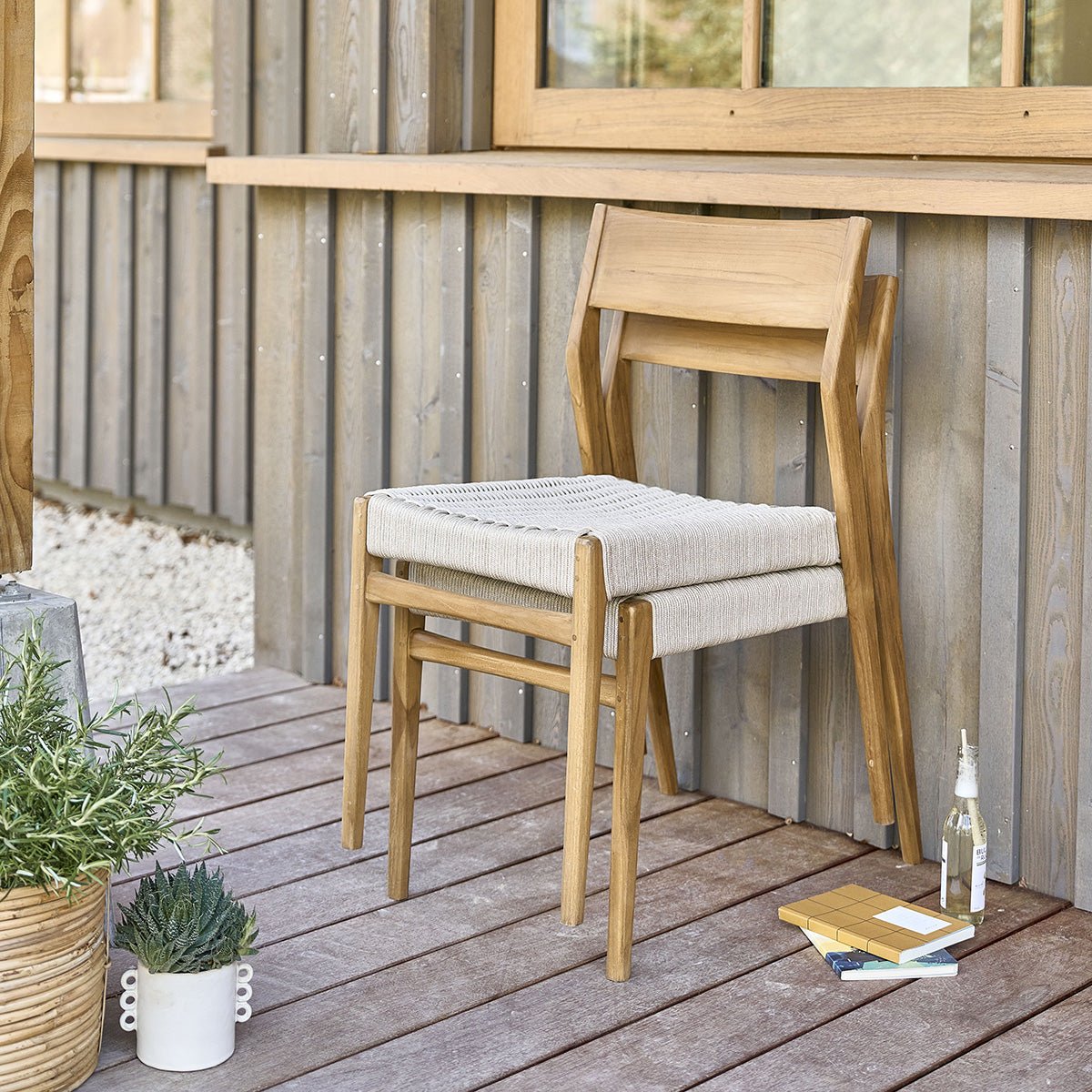 Lot de 2 chaises de jardin en teck massif et cordage LIVIE beige, BERAH GETAH