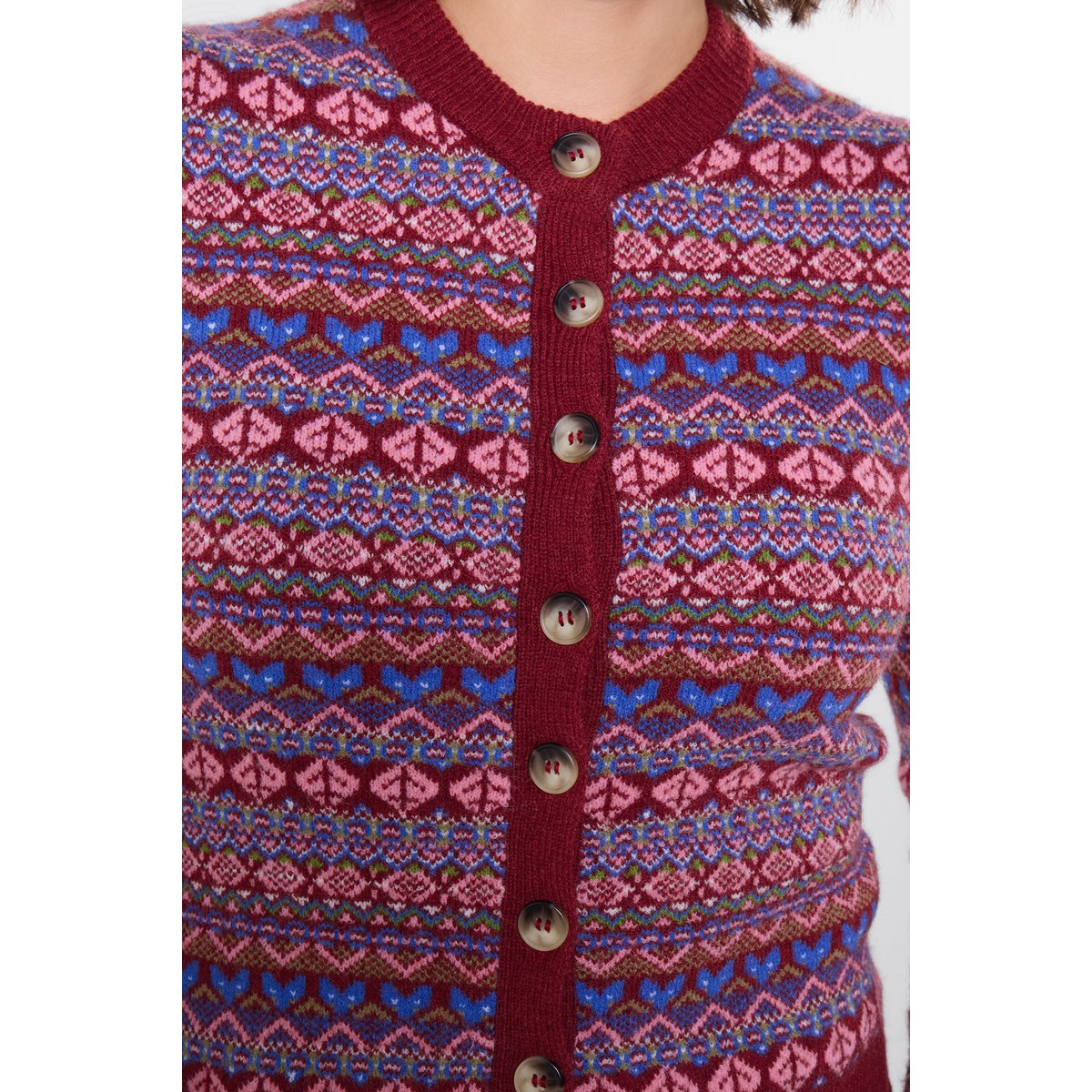 Cardigan Fair Isle Jours d'Automne rouge, JOE BROWNS