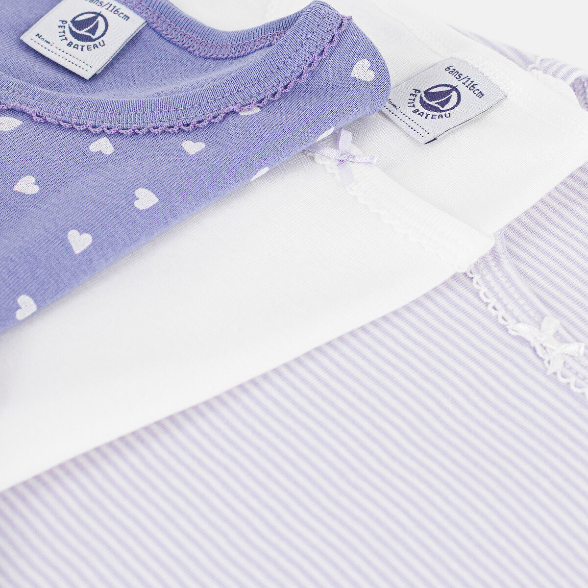 Set van 3 T-shirts met lange mouwen wit+blauw+gestreept, PETIT BATEAU