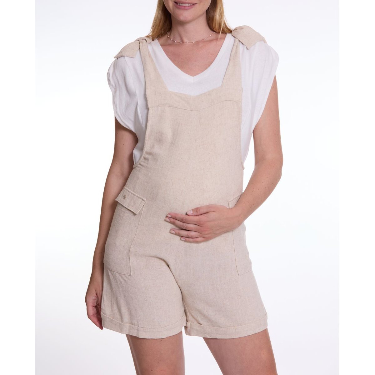 Salopette short de maternité Eloise naturel, CACHE COEUR