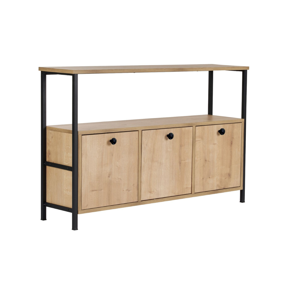 Buffet 3 portes avec étagère SIENNA chêne/ noir, CALICOSY