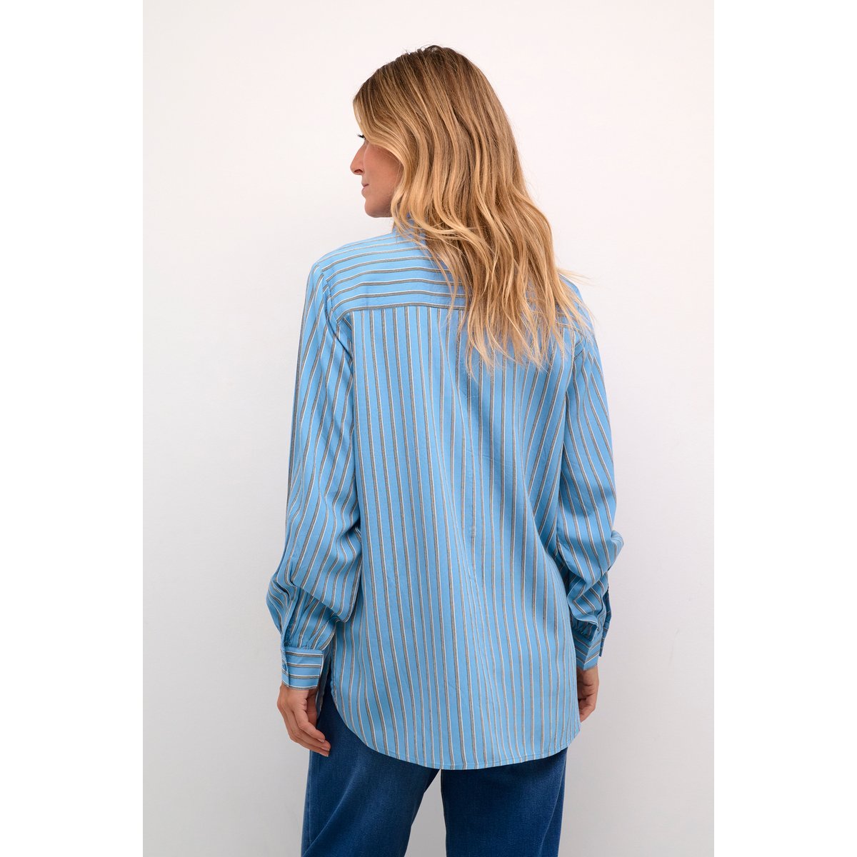 Long sleeved shirt bleu silver lake blue stripe, CREAM