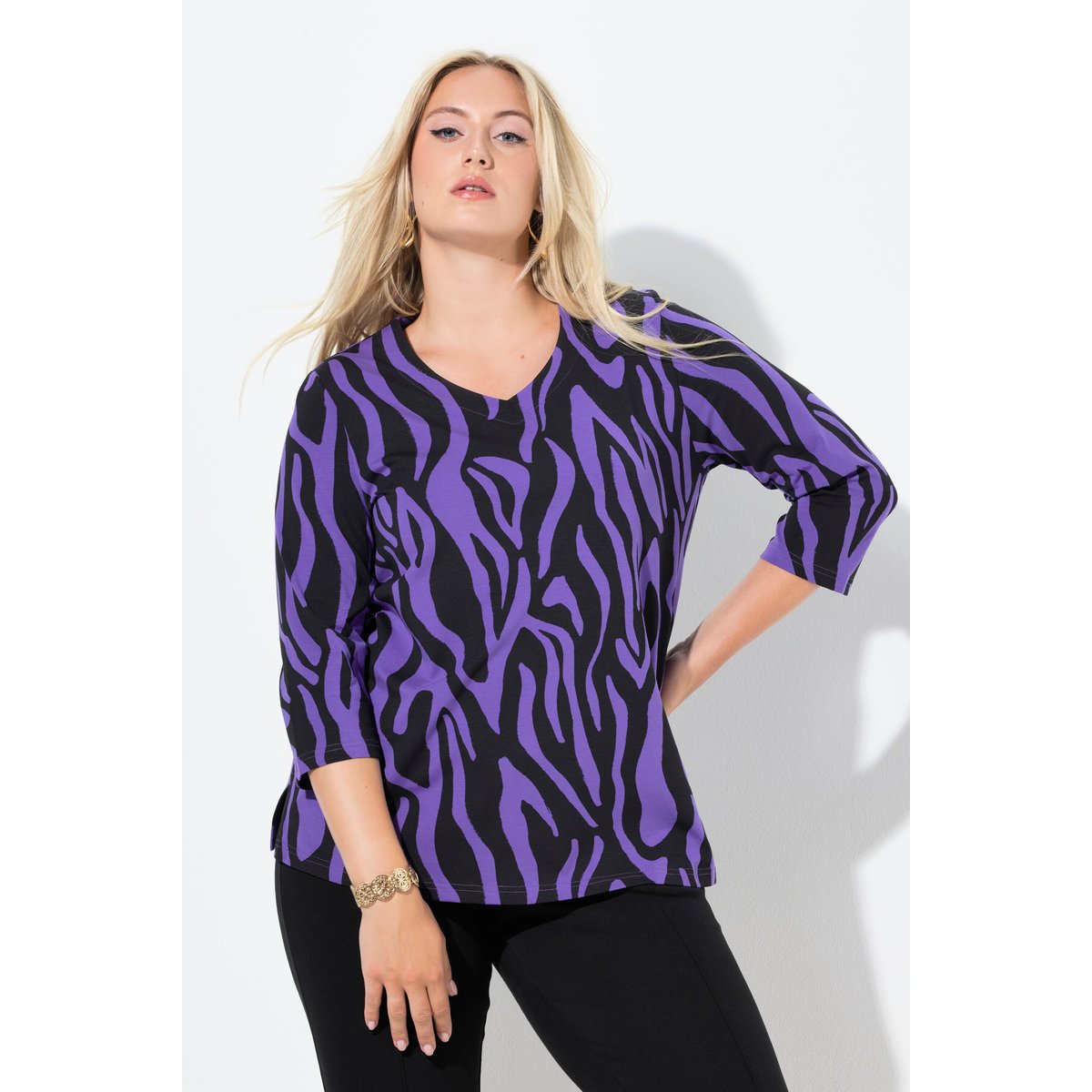 T-shirt motif zébré, coupe évasée violet, ULLA POPKEN
