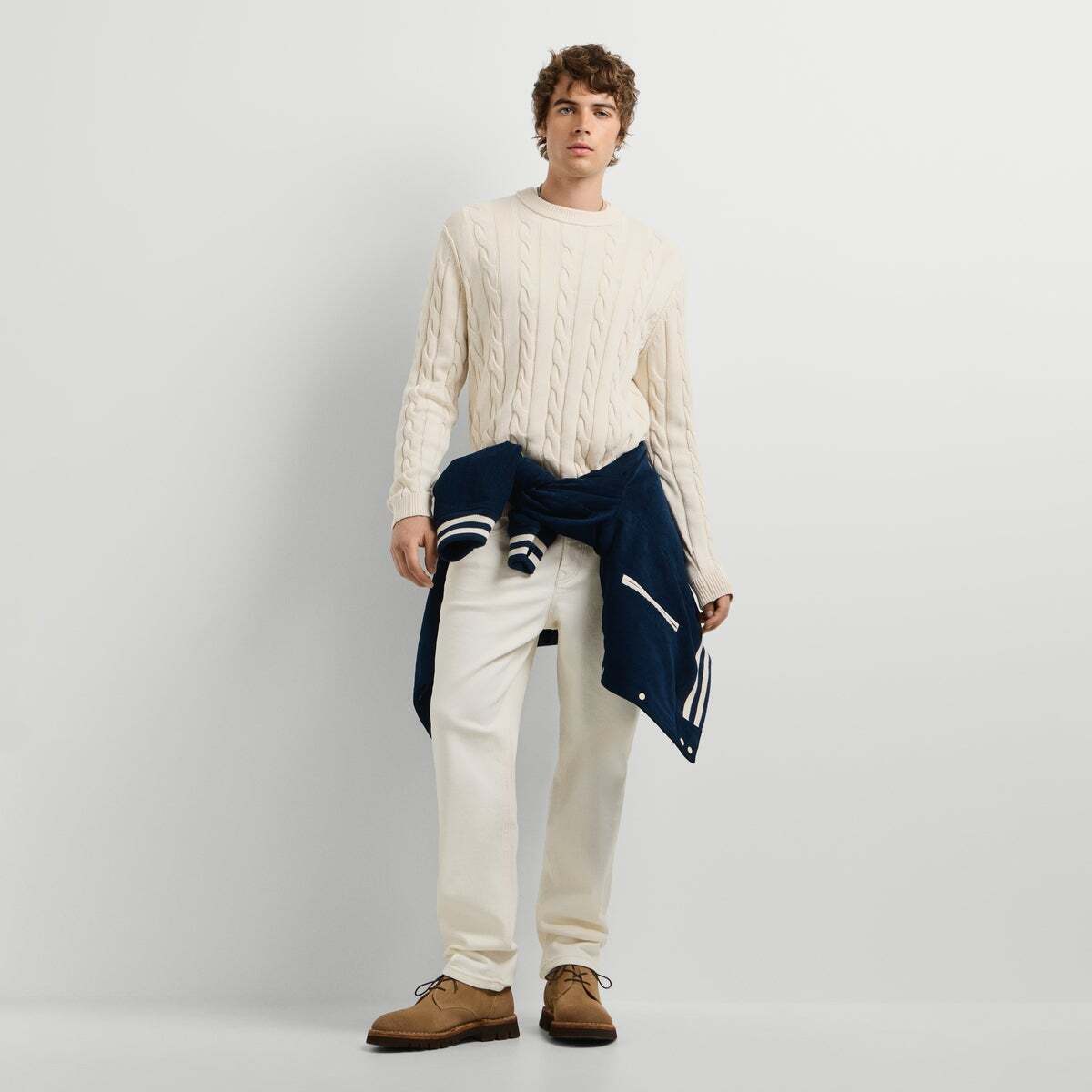 Pull Torsadé Coupe Regular blanc ivoire, PEPE JEANS