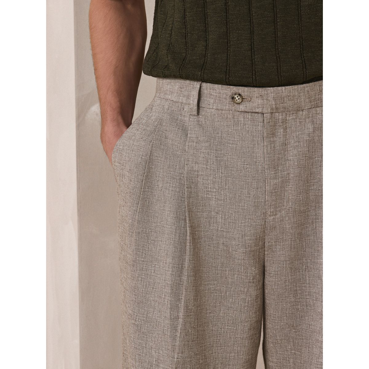 Pantalon de costume texturé en mélange lin naturel, NEXT