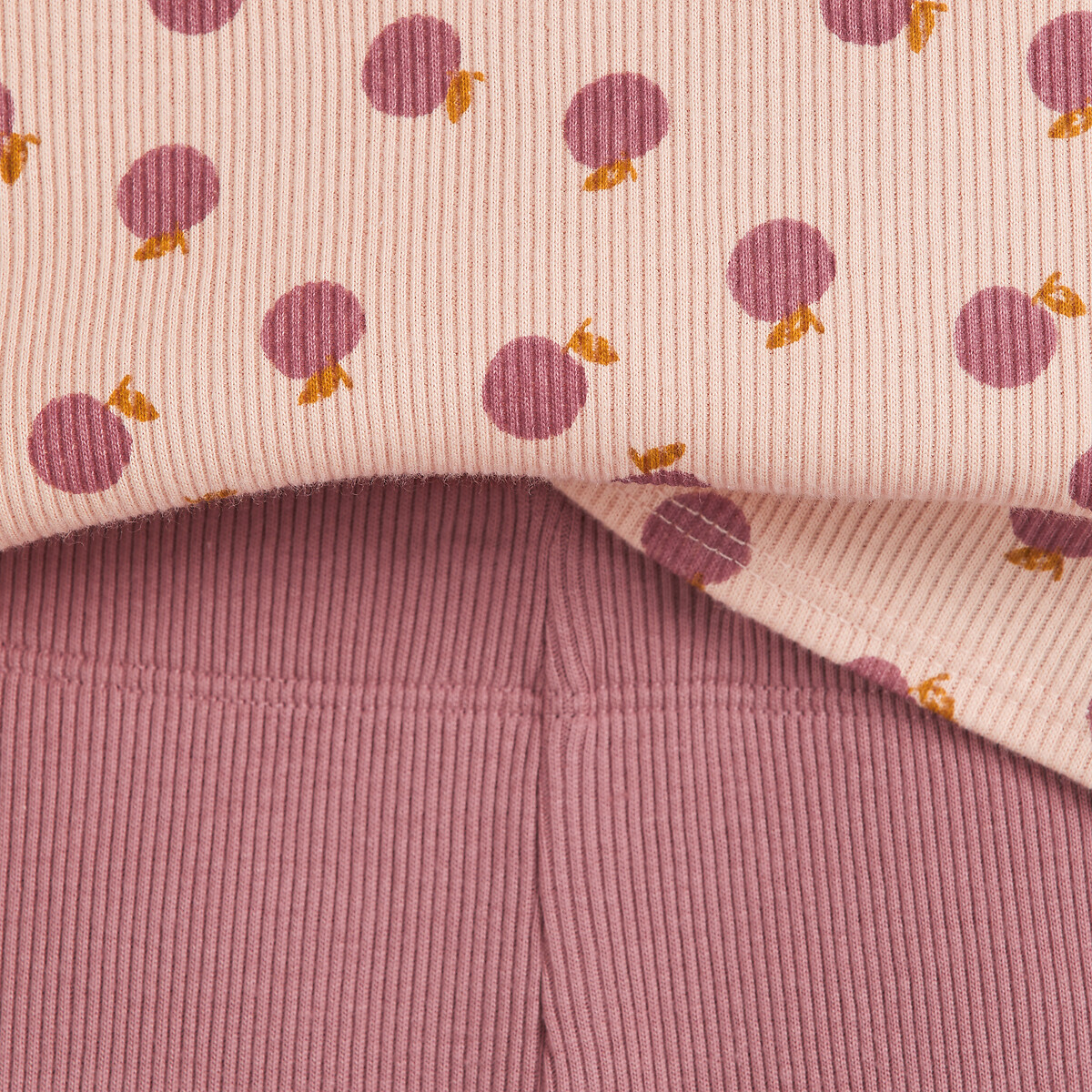 Pack of 2 Pyjamas in Ribbed Apple Print Cotton pink, LA REDOUTE COLLECTIONS