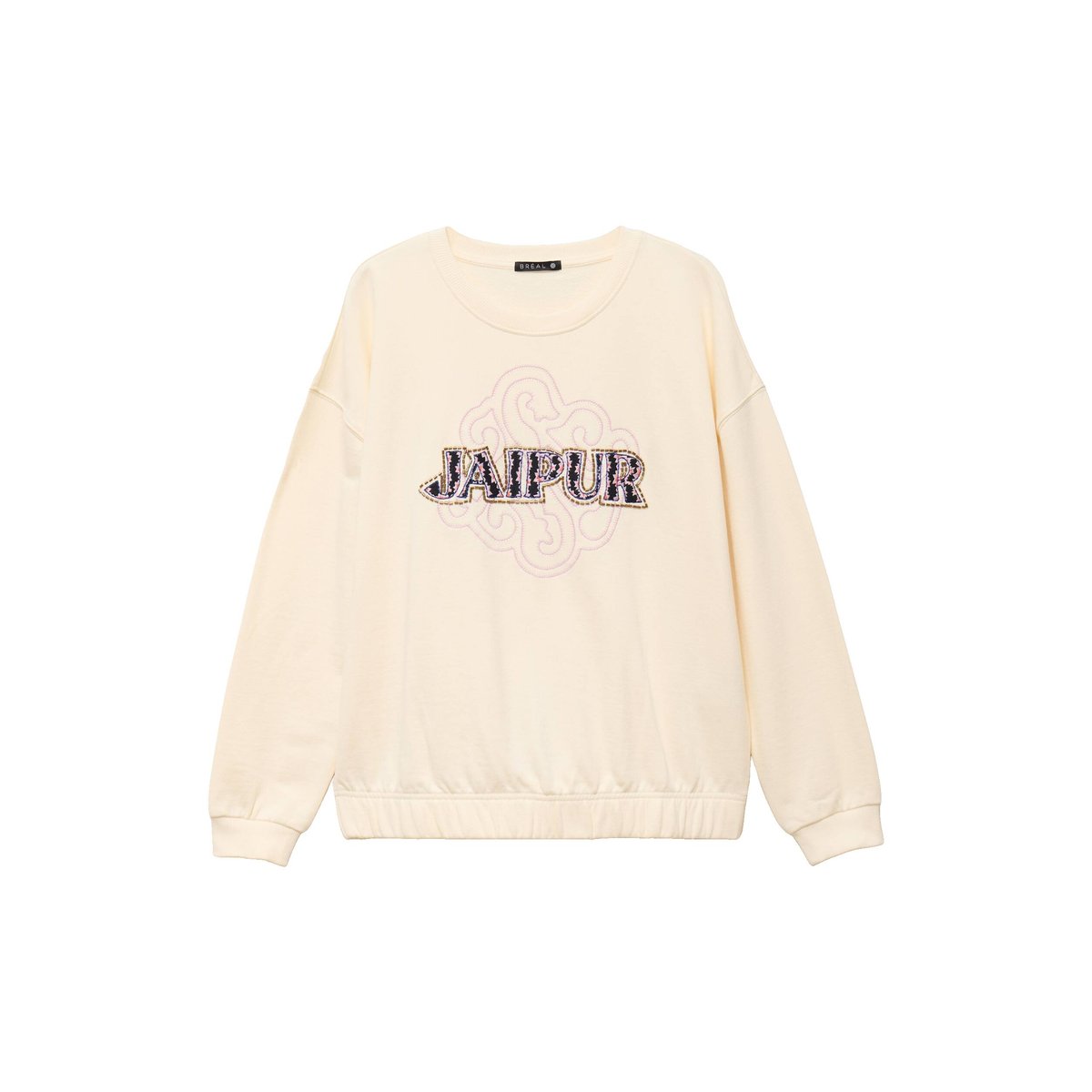 Sweat col rond broderie manches longues ecru, BREAL