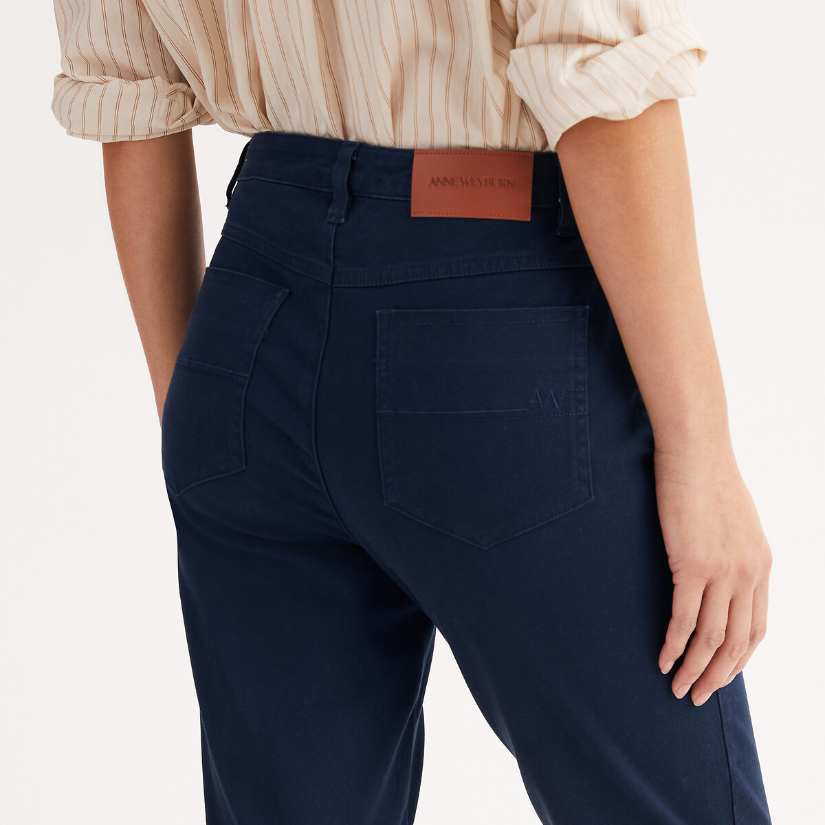 Pantaloni dritti 7/8, cotone stretch navy, ANNE WEYBURN