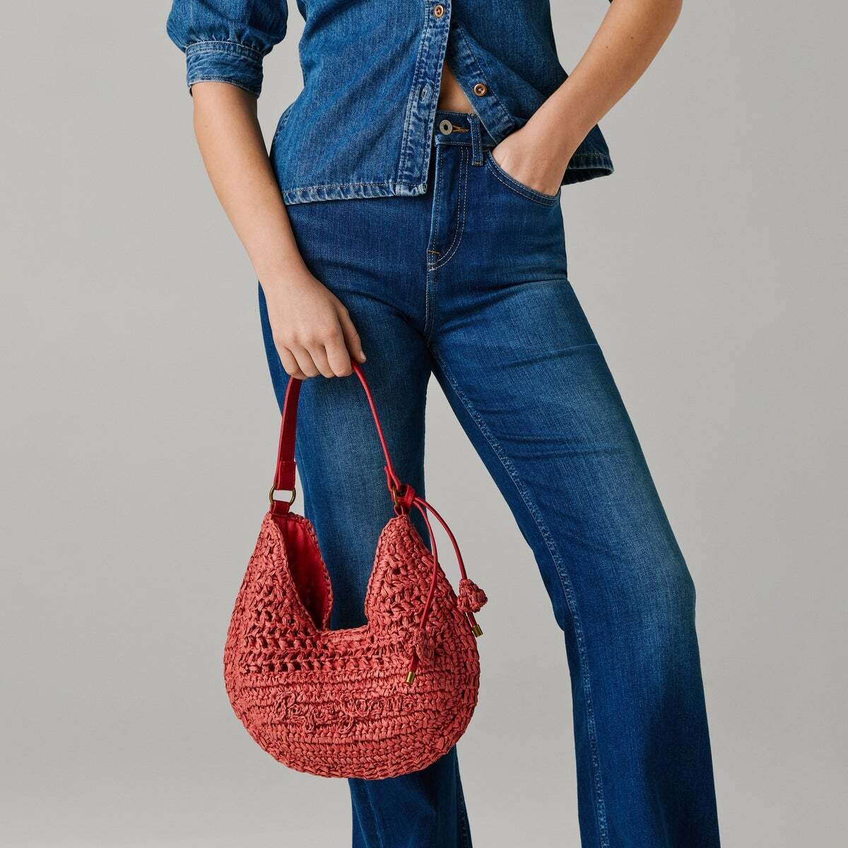 Sac Demi-Lune En Raphia orange coucher du soleil, PEPE JEANS