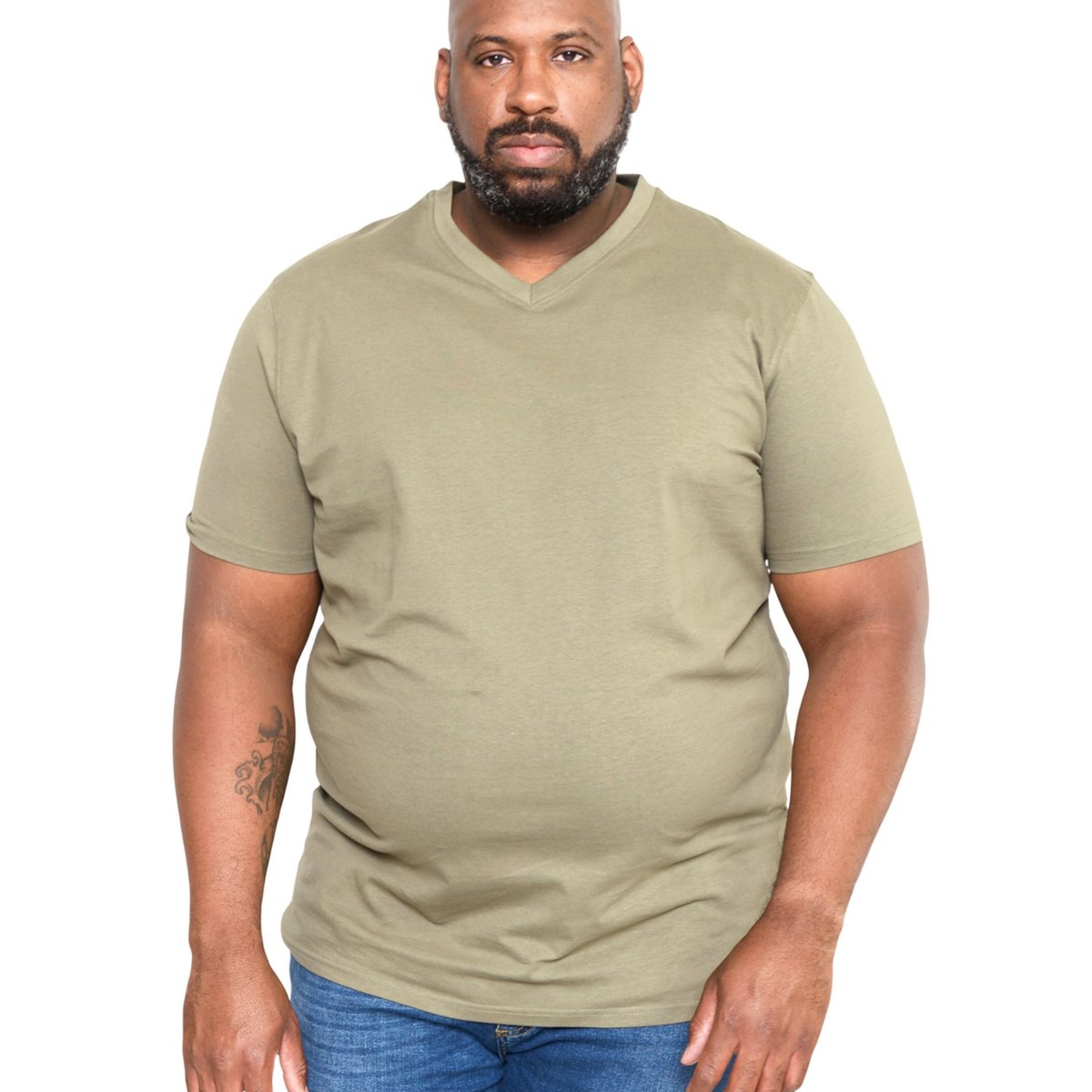 T-shirt manches courtes à col V grande taille SIGNATURE kaki, DUKE
