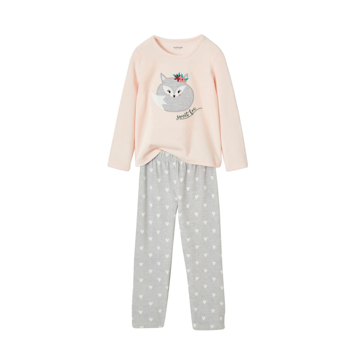 Pyjama velours renard rose clair, VERTBAUDET