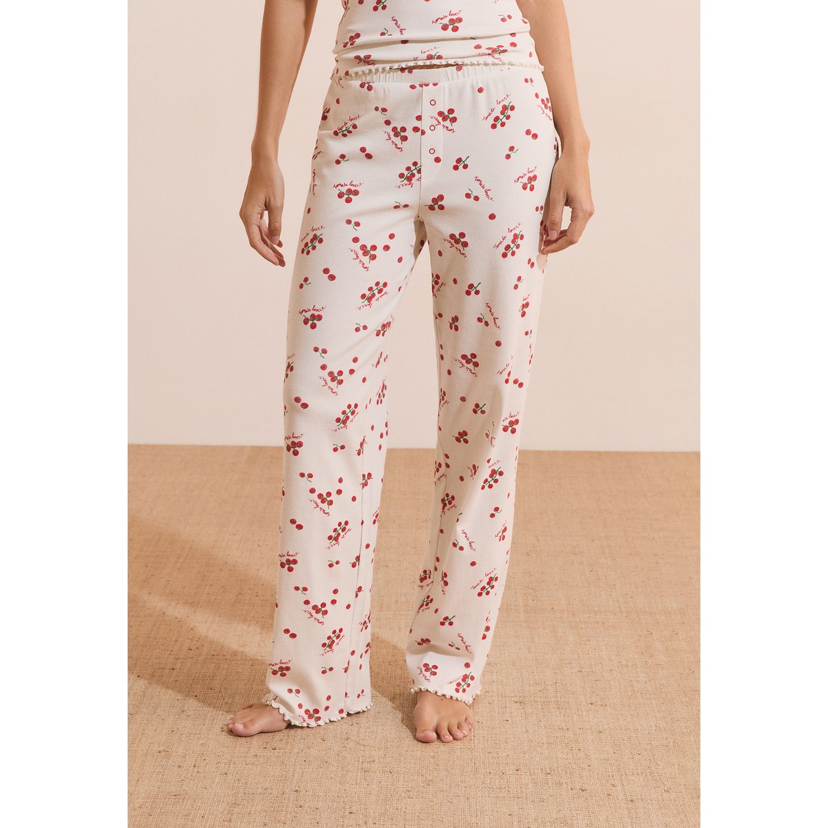 Pantalon de pyjama avec coton et motifs tomates TIGE blanc, ETAM