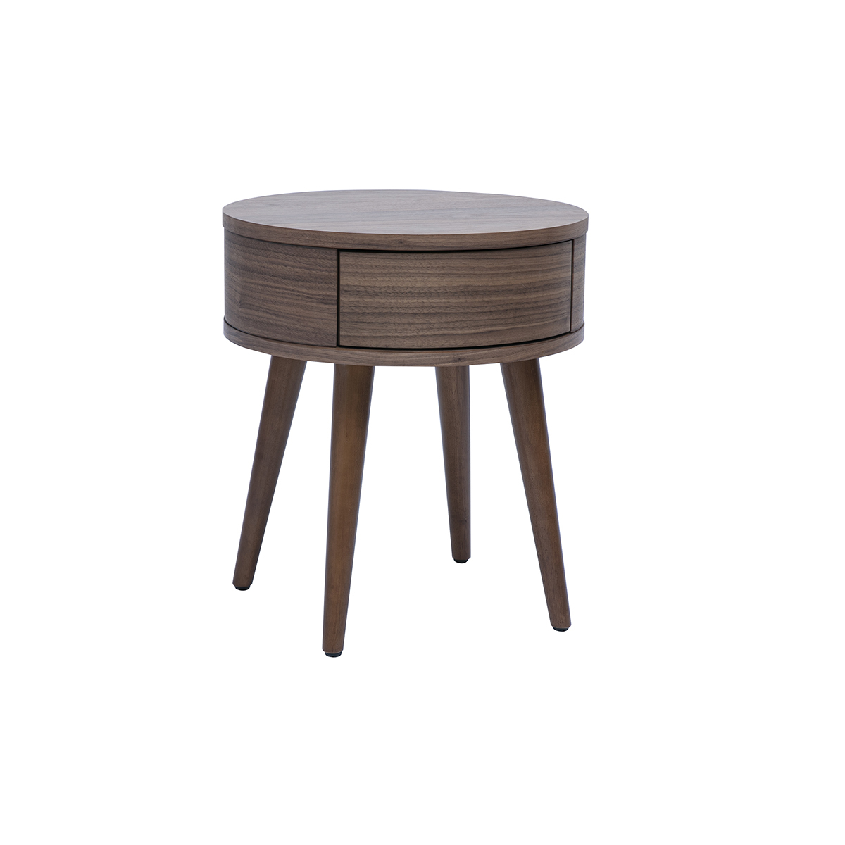 Table de chevet ronde en bois foncé avec tiroir JUDITH noyer, MILIBOO