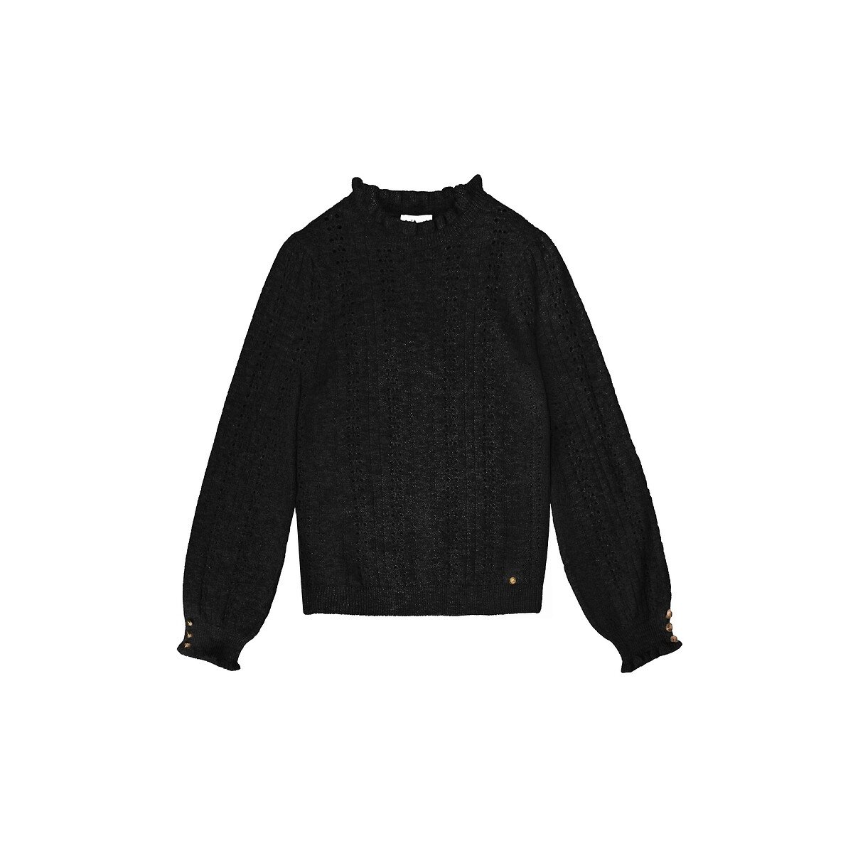 Pull volanté à effet broderie anglaise, MAXINE noir, LA PETITE ETOILE