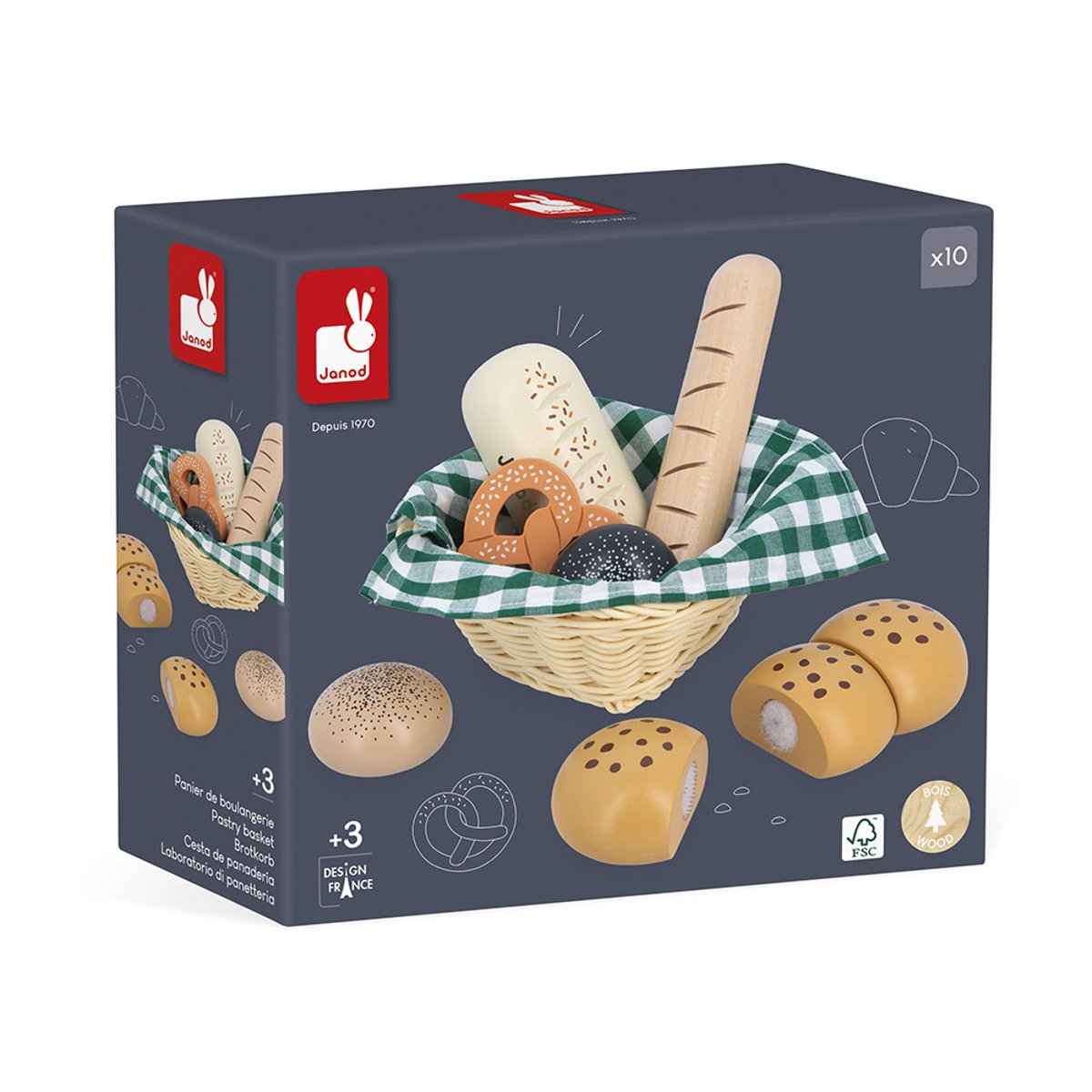 Panier De Boulangerie En Bois Mamie Soleil beige, JANOD