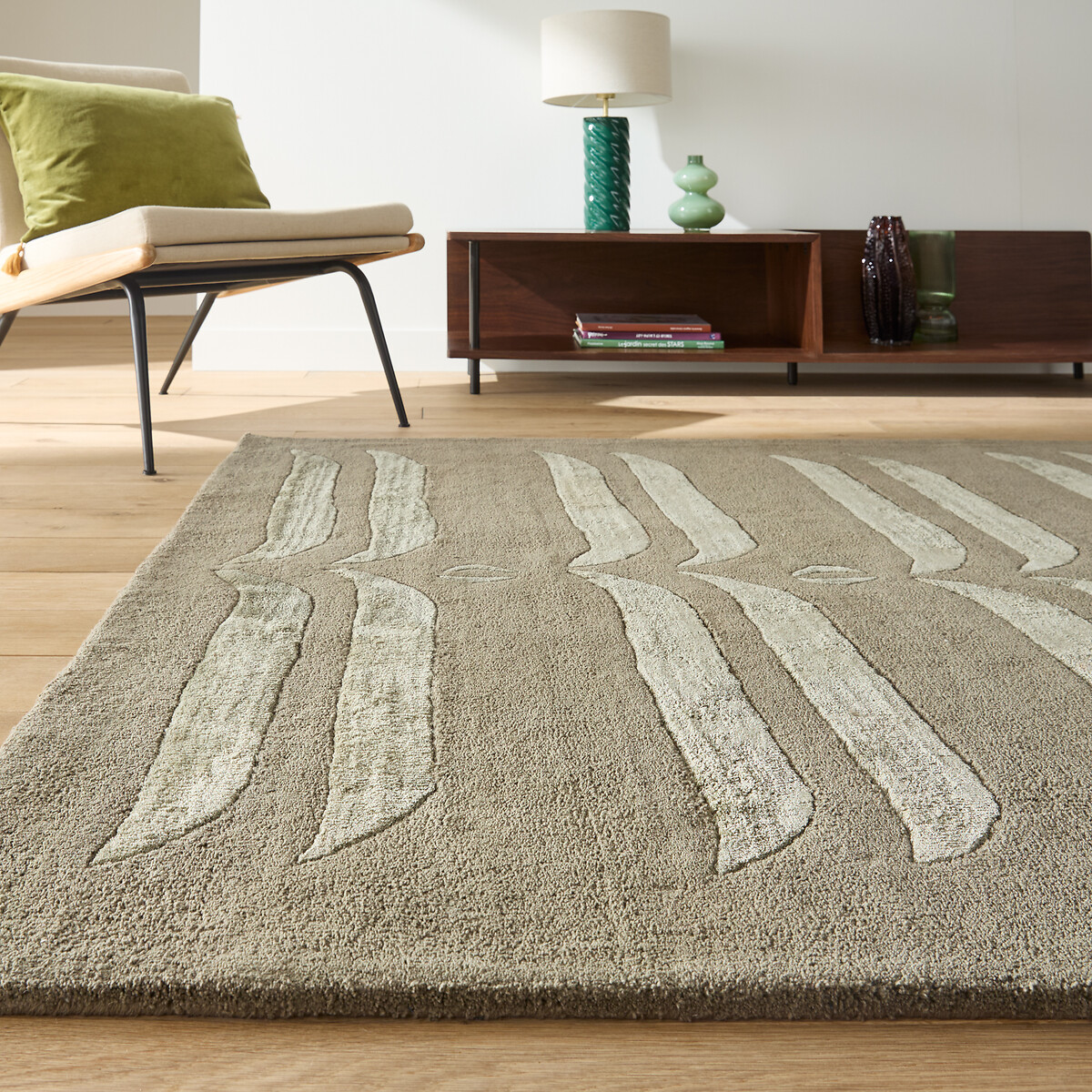 Tapis coton/lyocell, Kira kaki, LA REDOUTE INTERIEURS